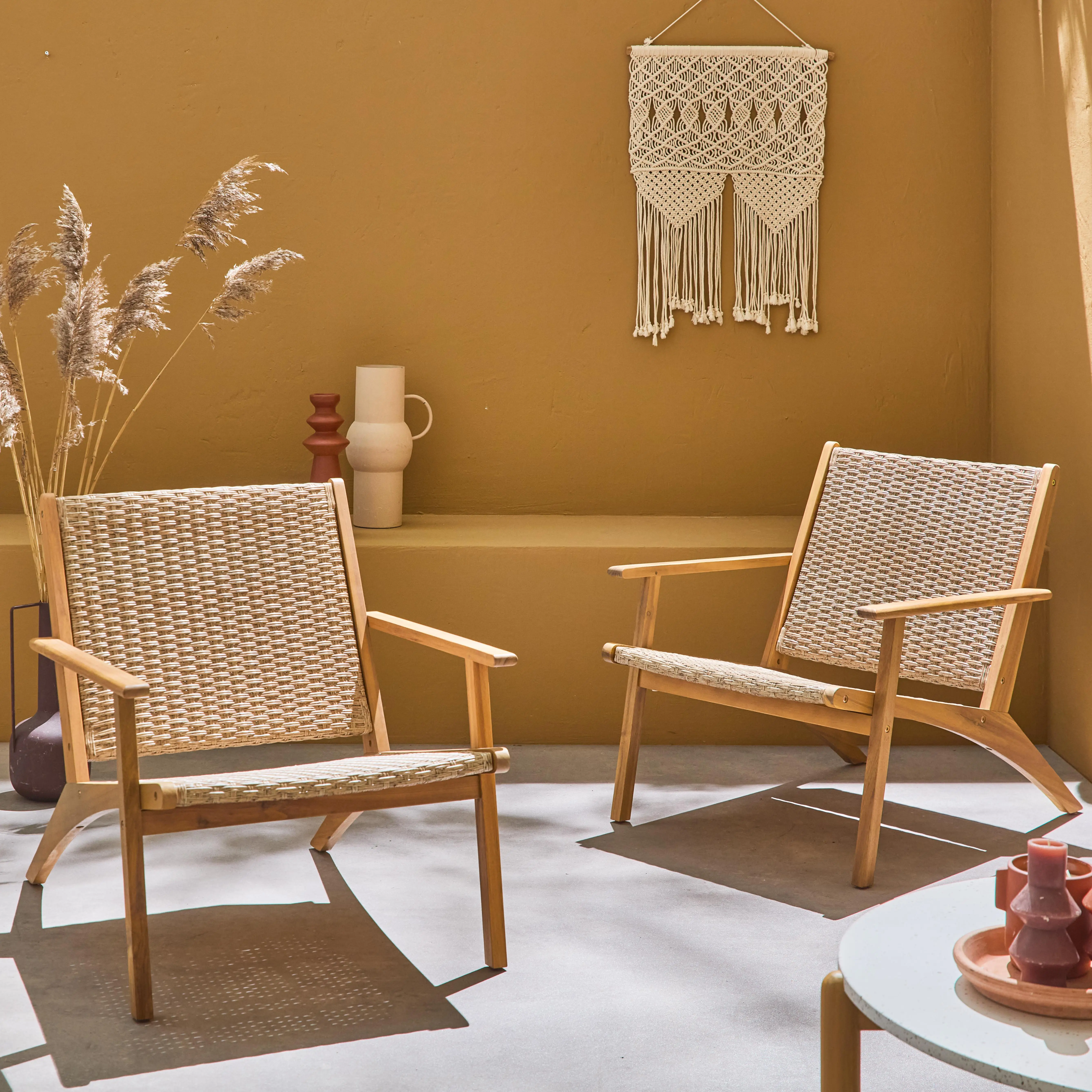 Fauteuil relax bois d'acacia et résine (lot de 2)
