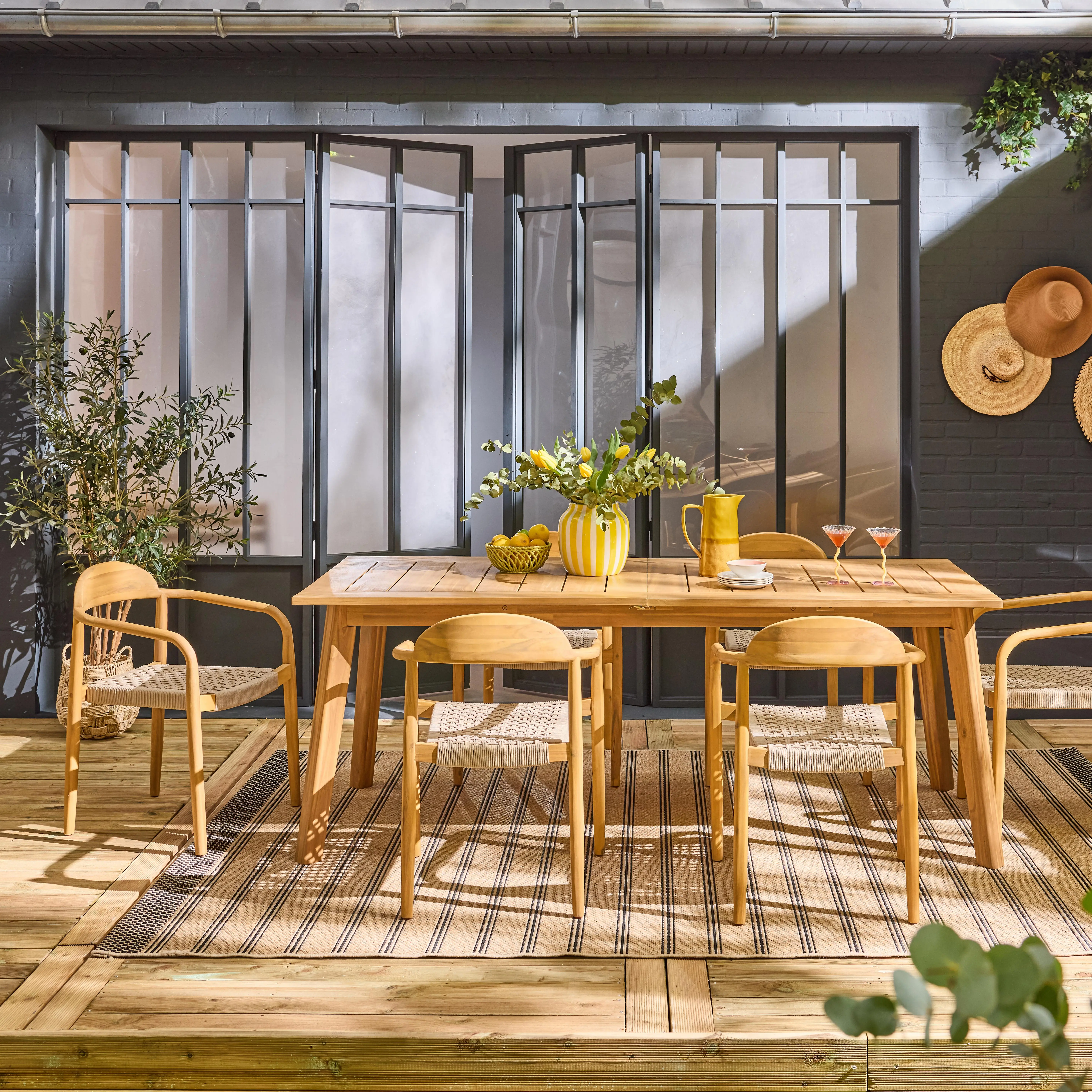 Table de jardin extensible bois d'acacia + 6 assises