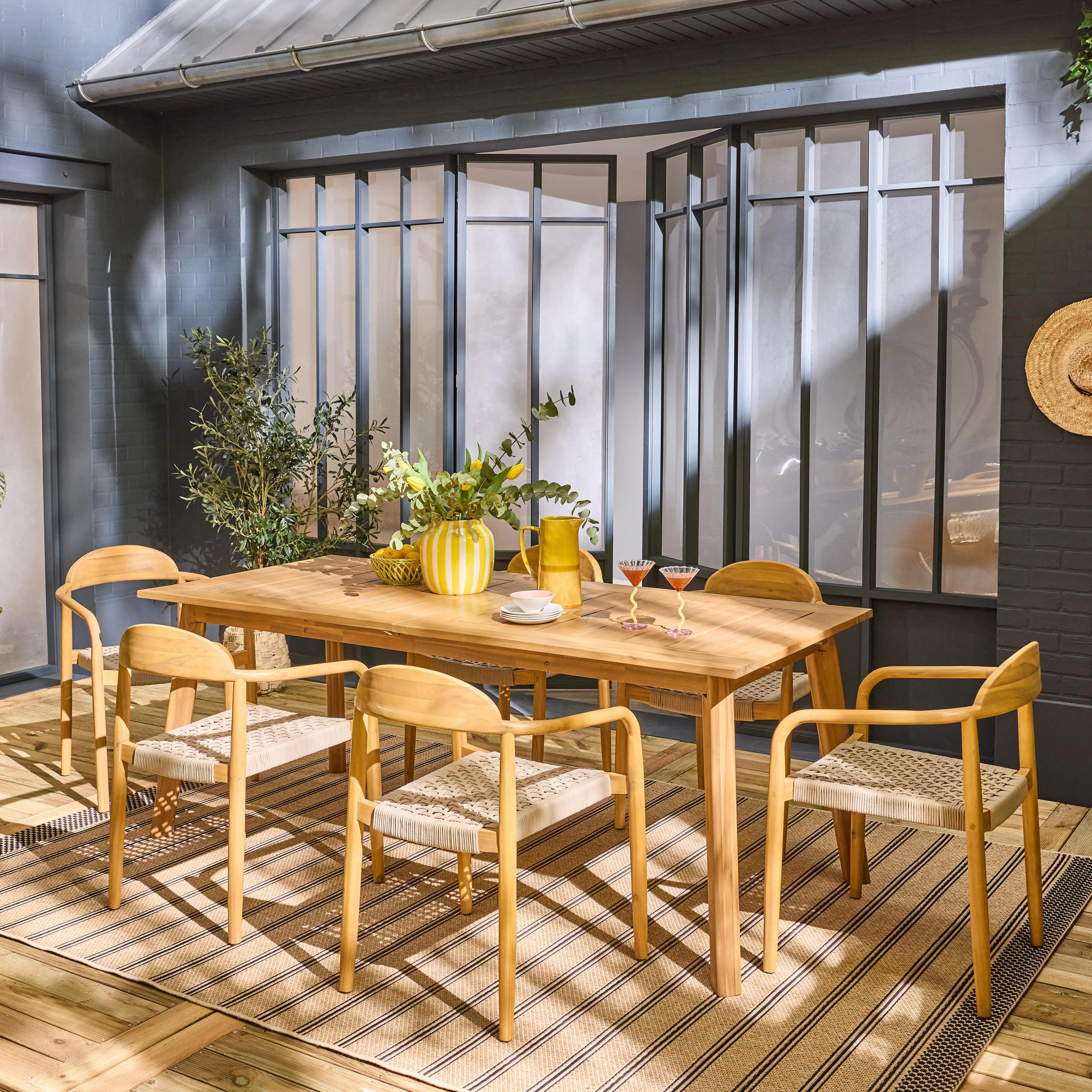 Table de jardin extensible bois d'acacia + 6 assises
