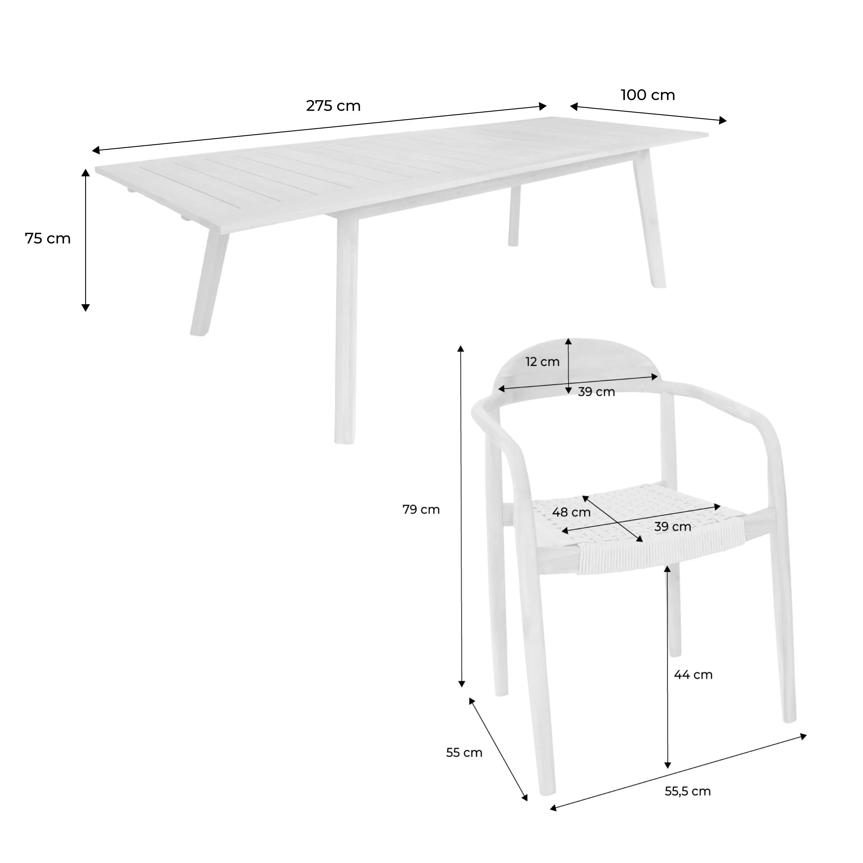 Table de jardin extensible bois d'acacia + 6 assises