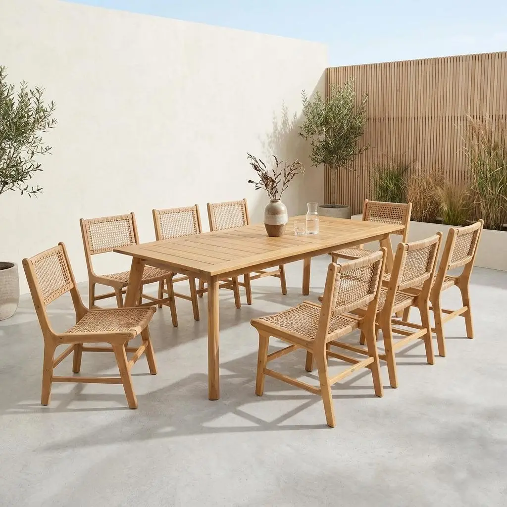 Table de jardin extensible bois d'acacia + 8 assises