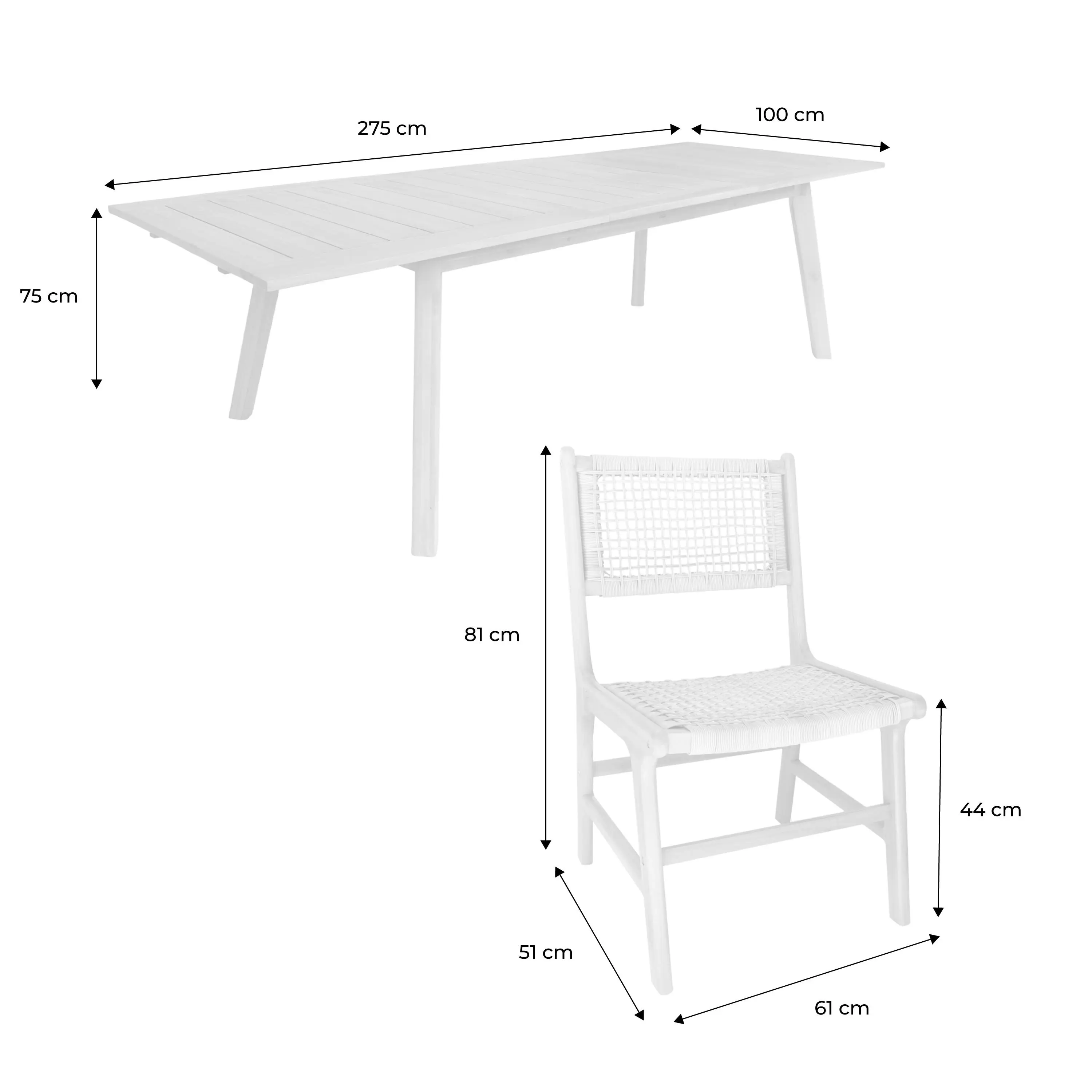 Table de jardin extensible bois d'acacia + 8 assises