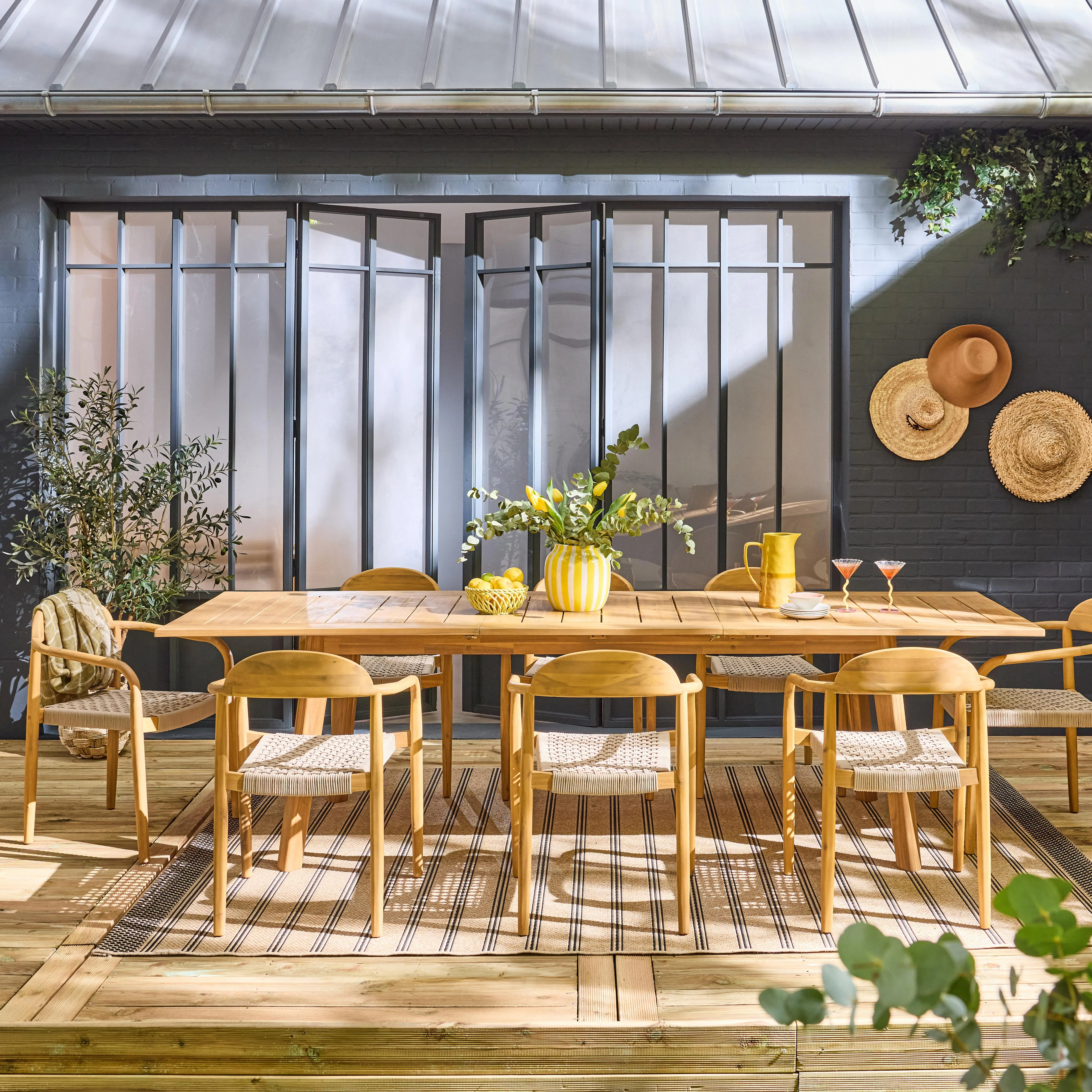 Table de jardin extensible bois d'acacia + 8 assises