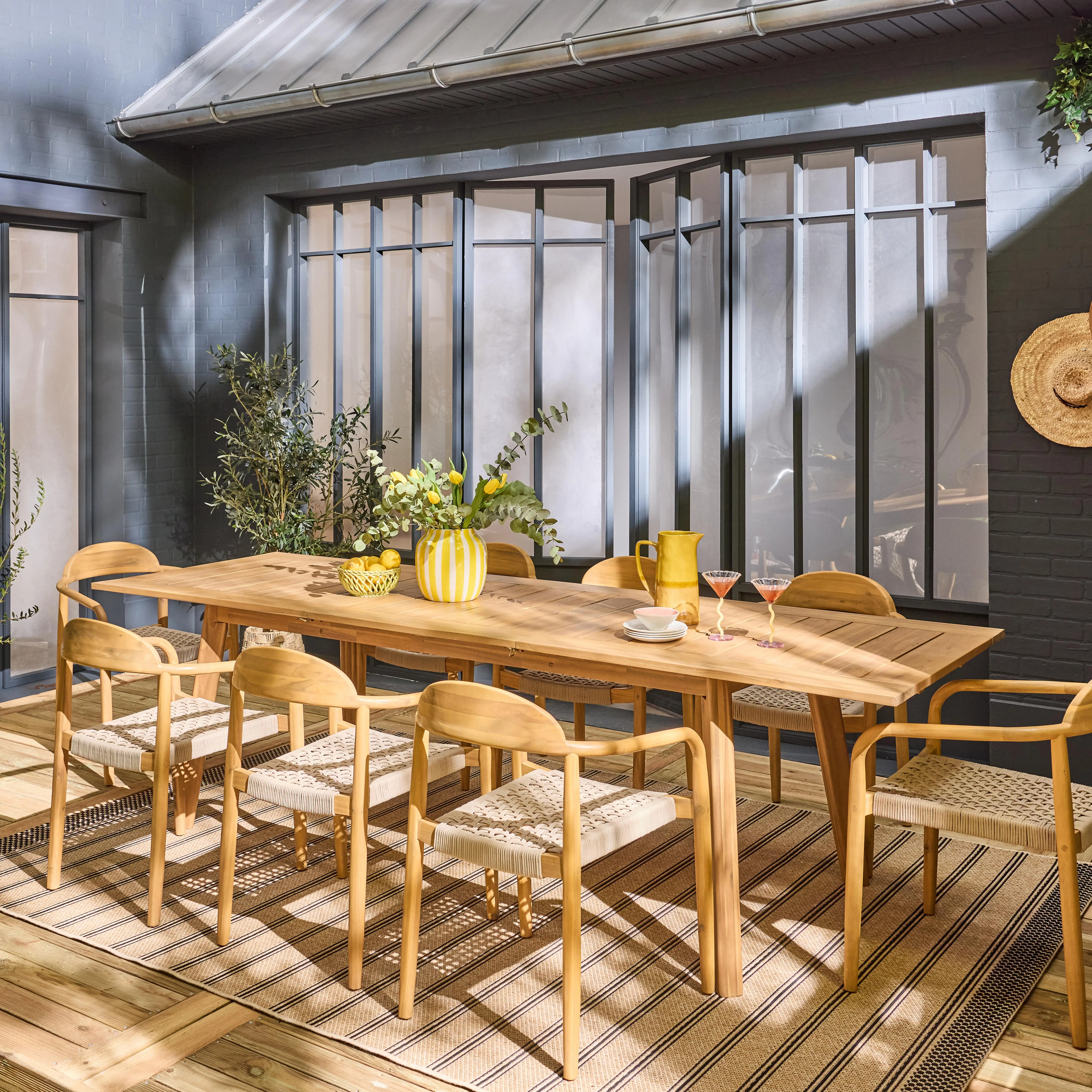 Table de jardin extensible bois d'acacia + 8 assises
