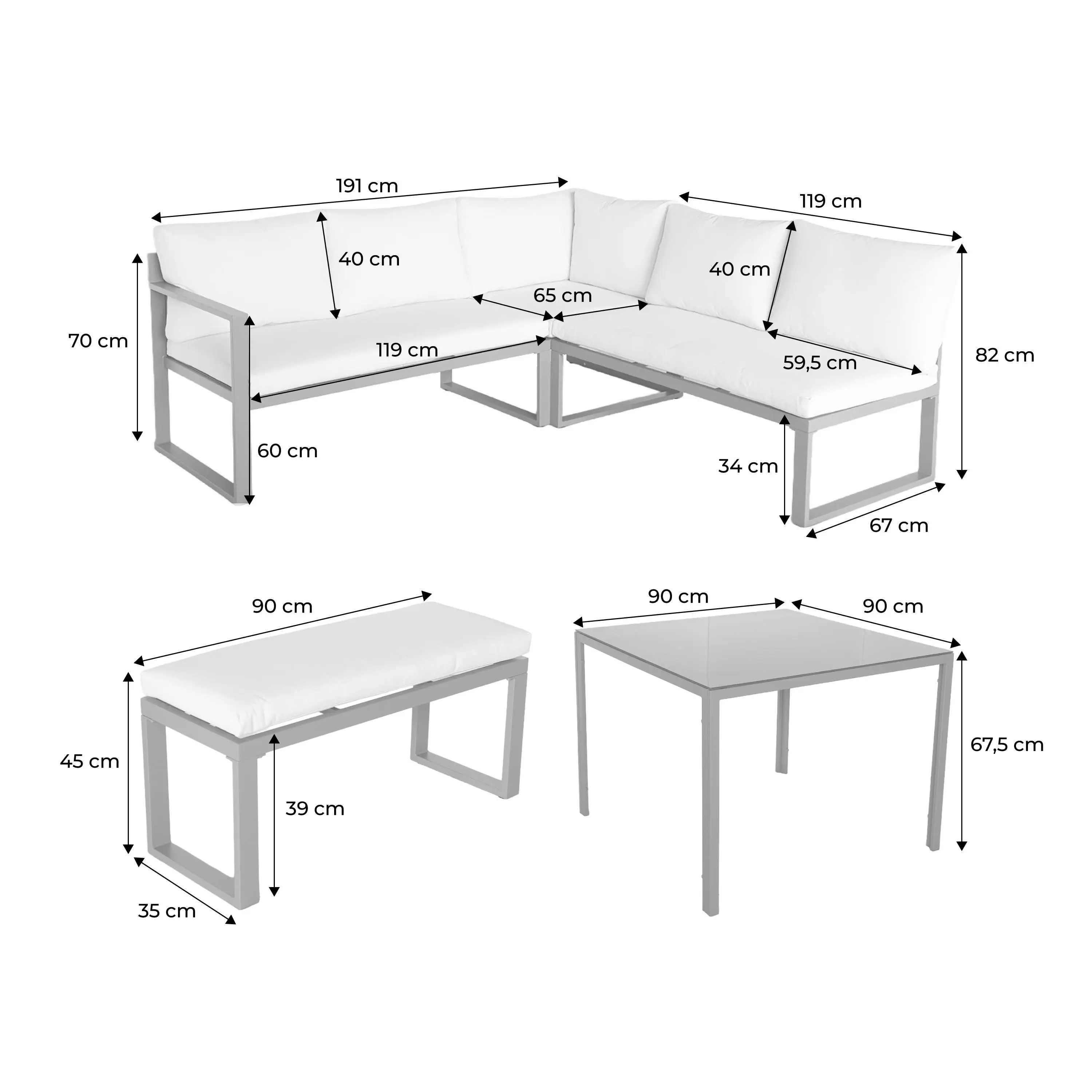 Salon, table de jardin aluminium 9 places