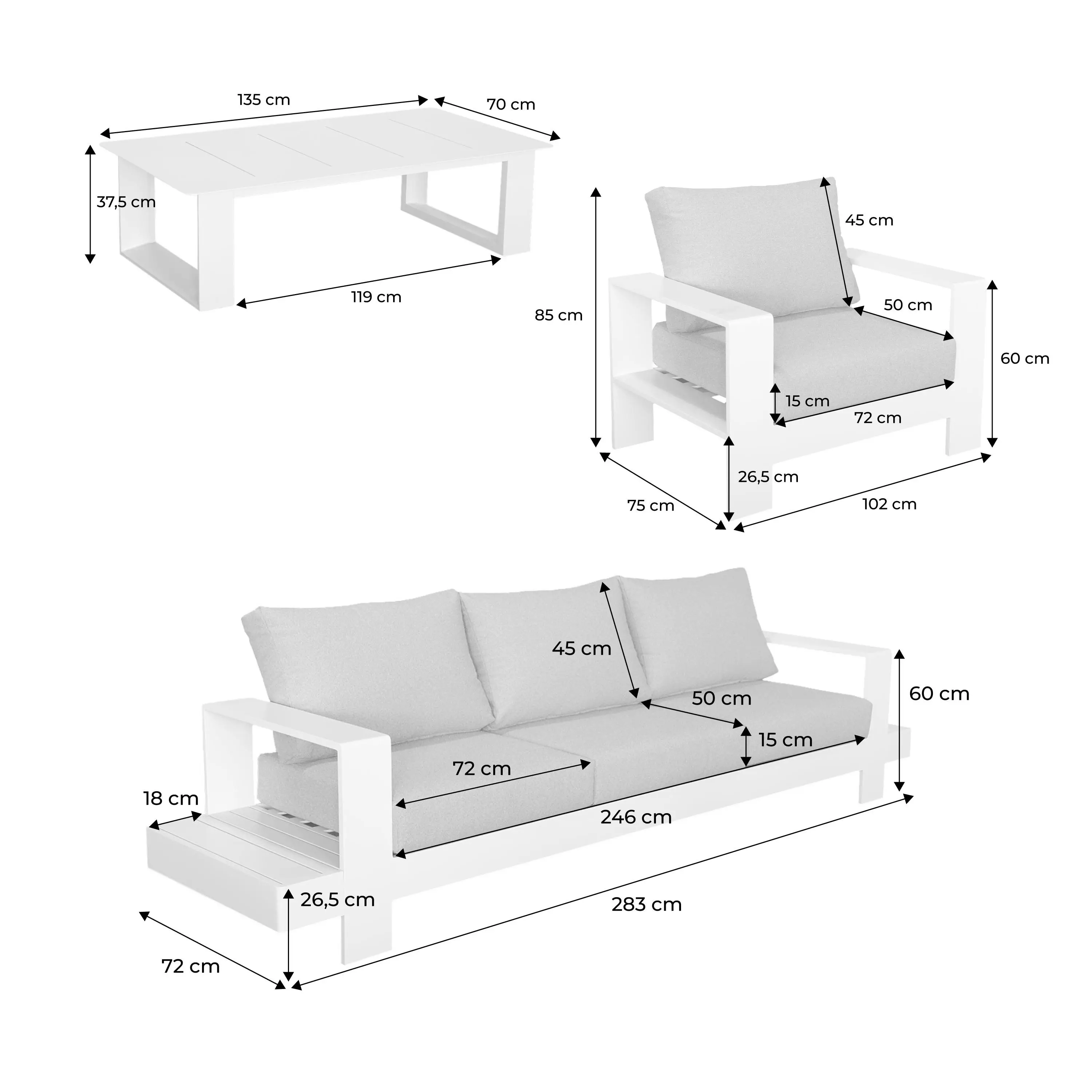 Salon de jardin aluminium 5 places