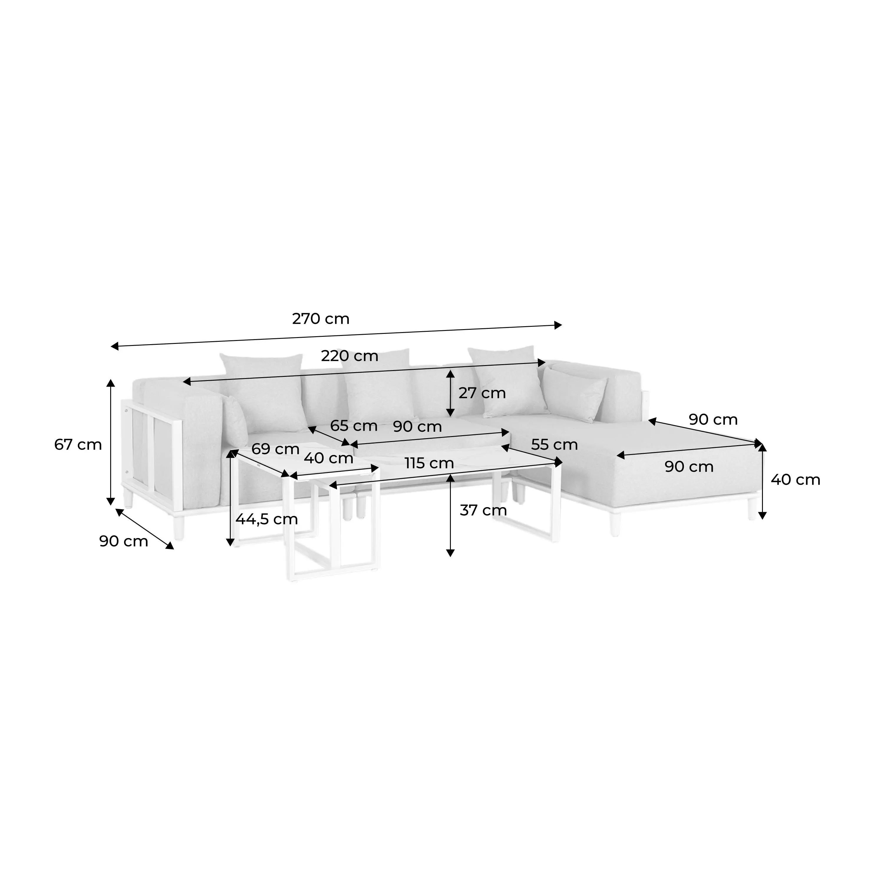 Salon de jardin modulable aluminium 4 places