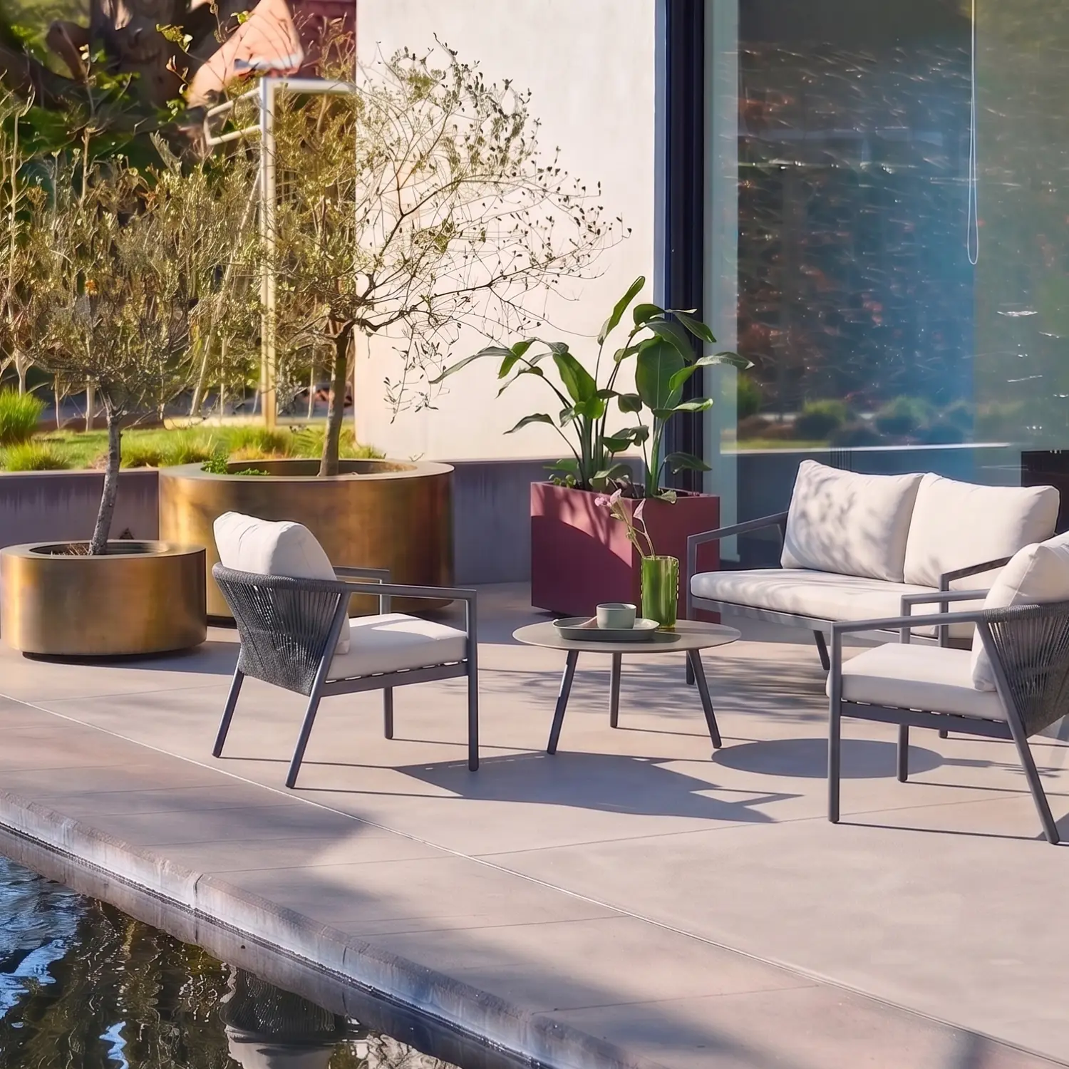Salon de jardin aluminium et cordes 4 places