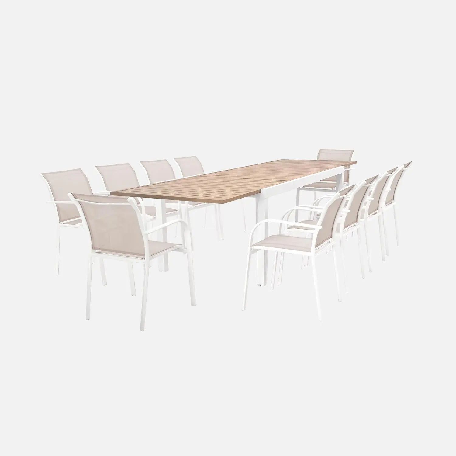 Table de jardin extensible aluminium + 10 assises