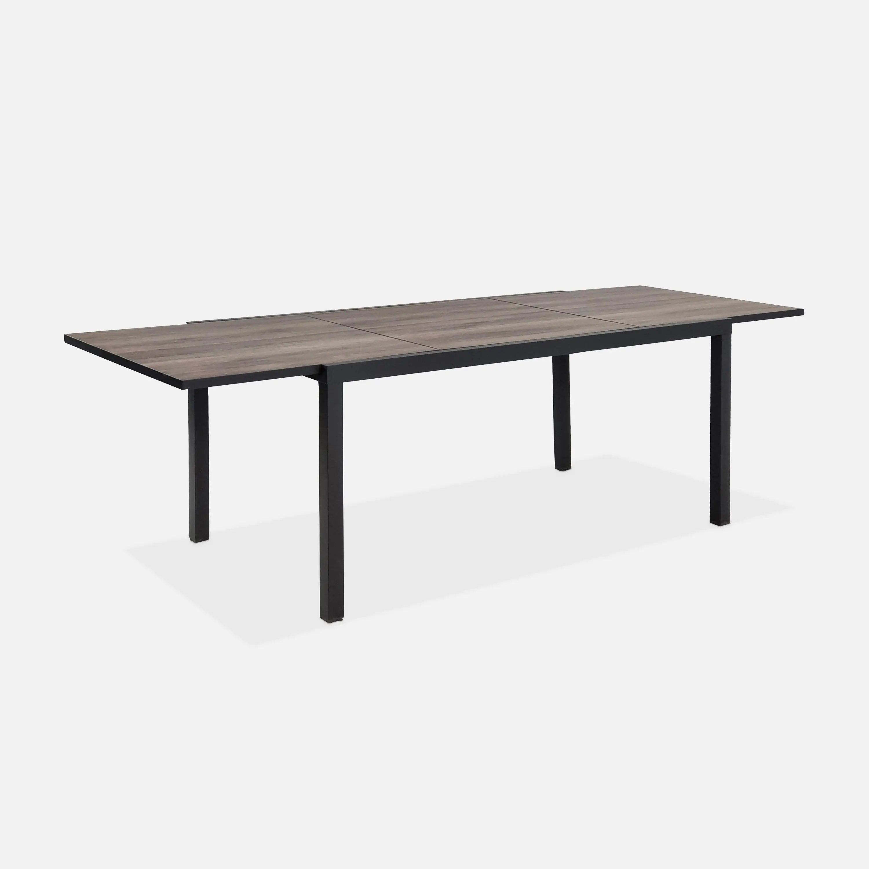 Table de jardin extensible aluminium décor bois + 8 assises