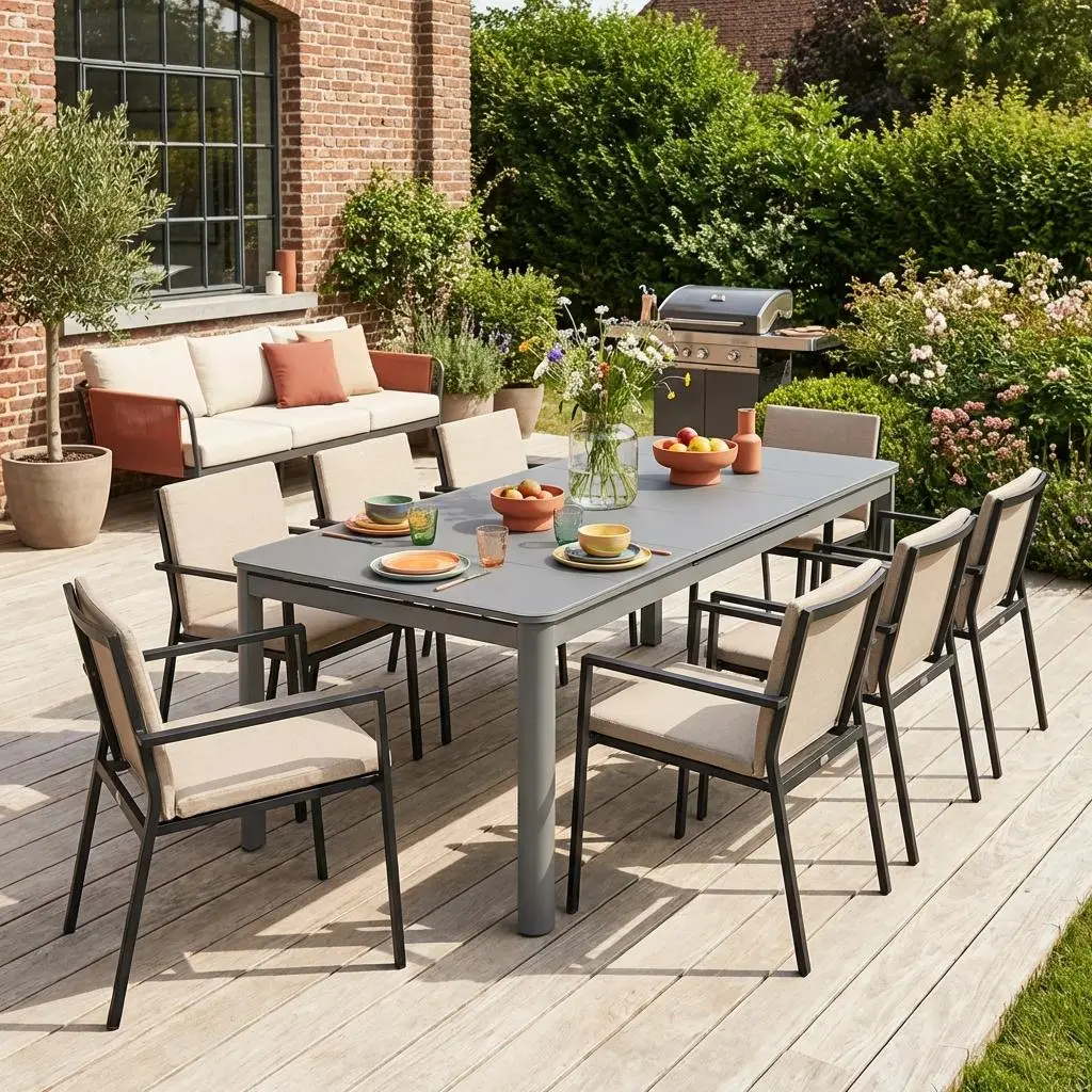Table de jardin extensible aluminium 8 places
