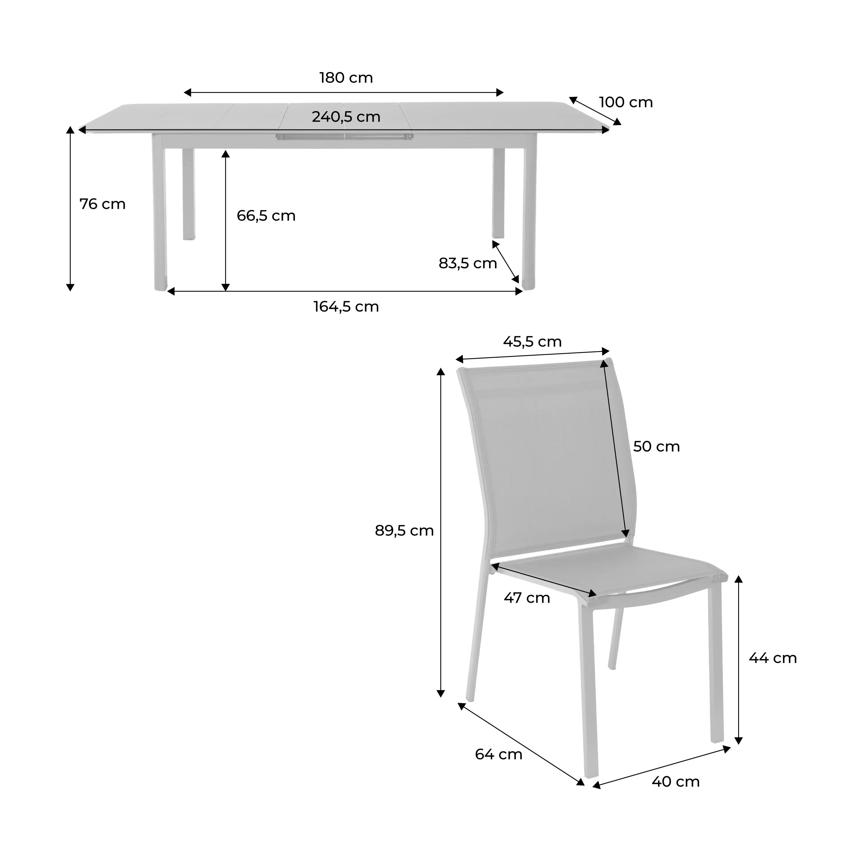Table de jardin extensible aluminium + 8 assises