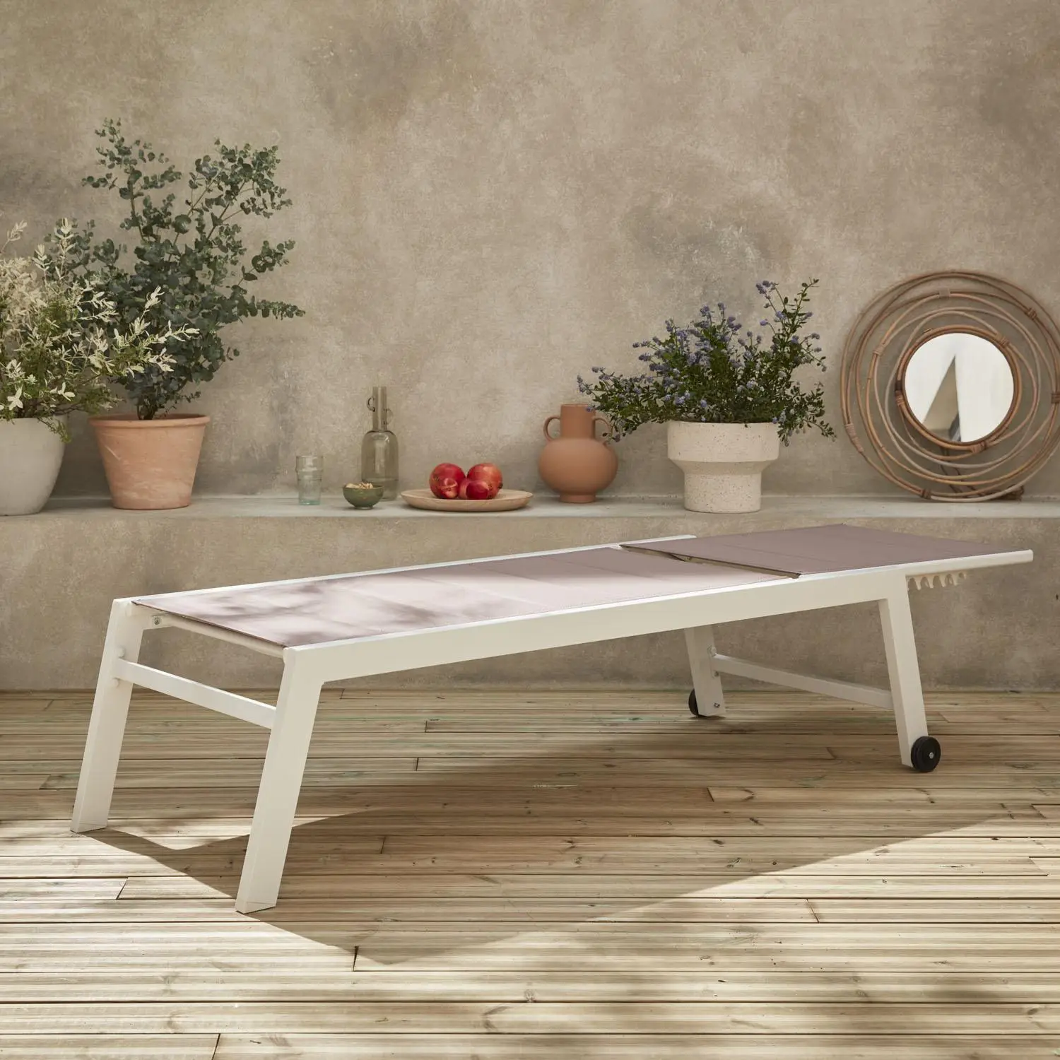 Bain de soleil aluminium tissu matelassé multiposition et roulettes