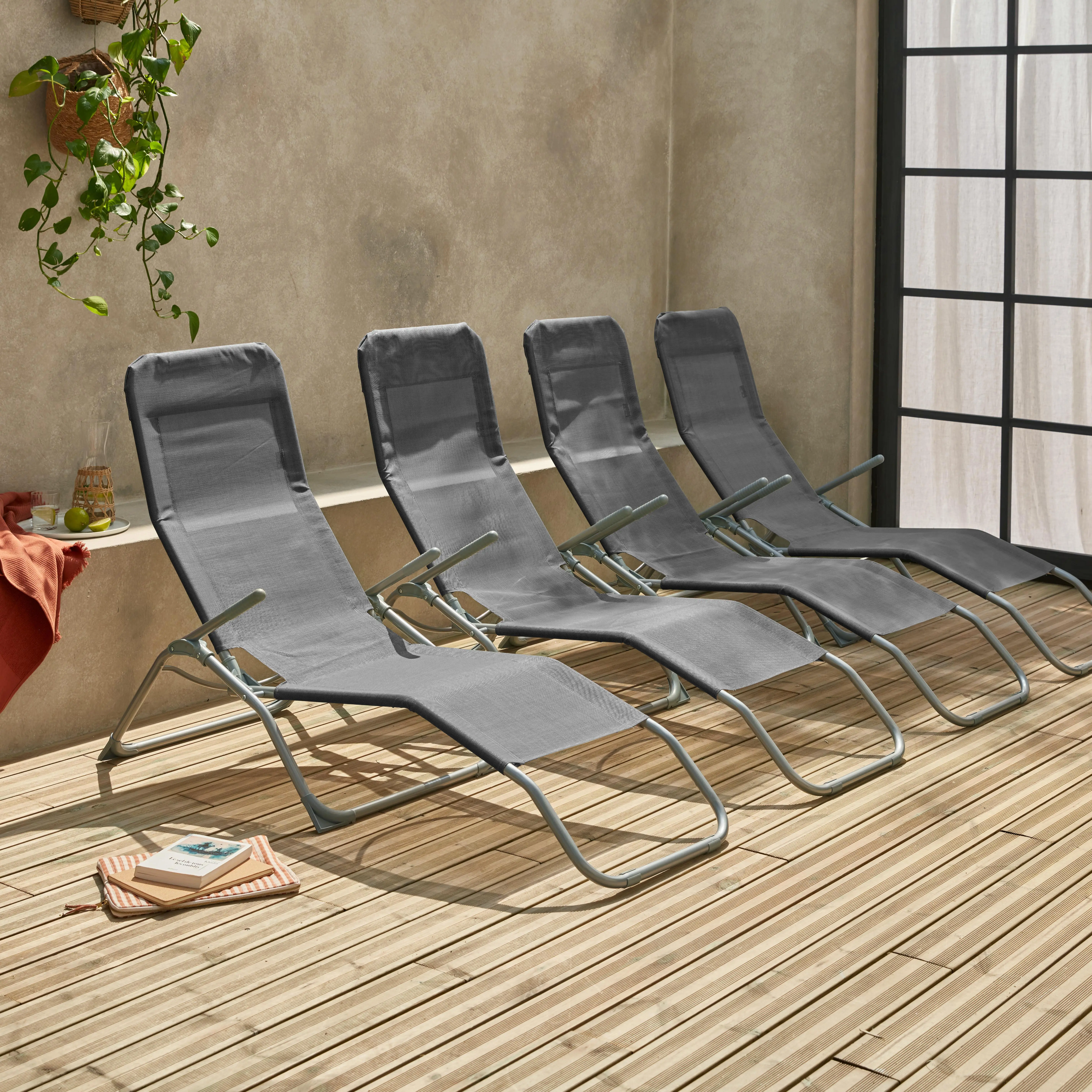 Bain de soleil acier pliant 2 positions (lot de 4)