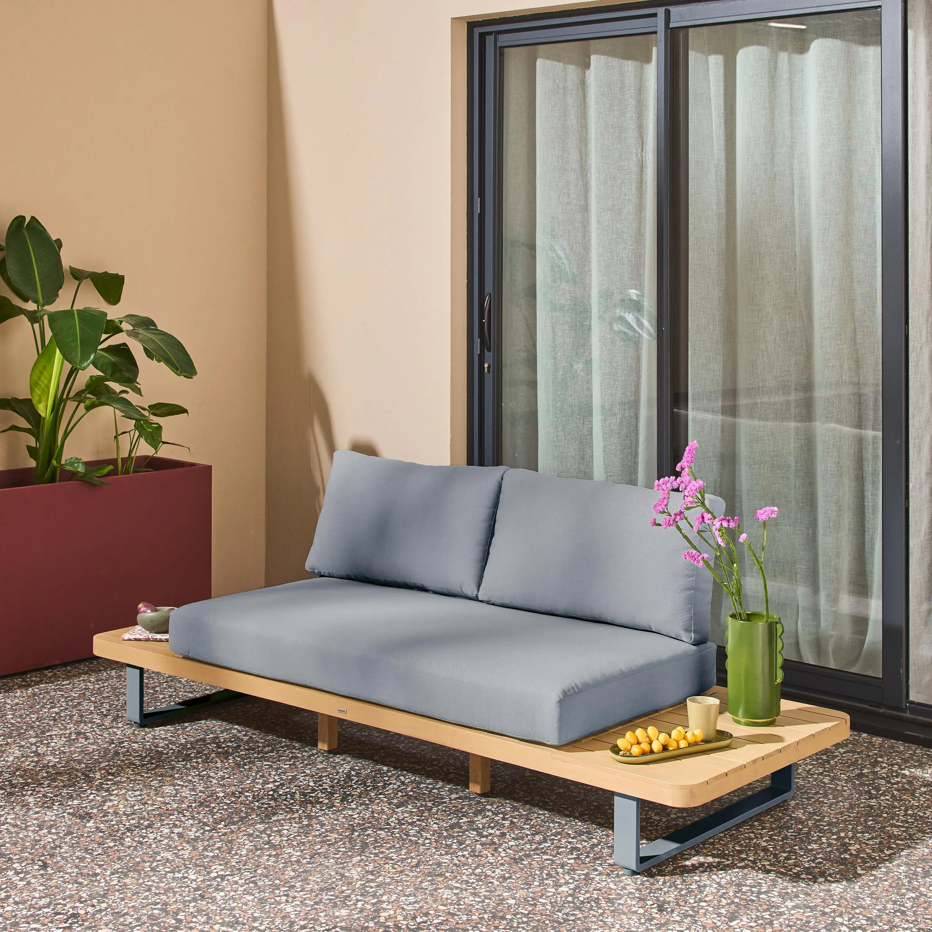 Banquette de jardin bois d'acacia et aluminium 2 places