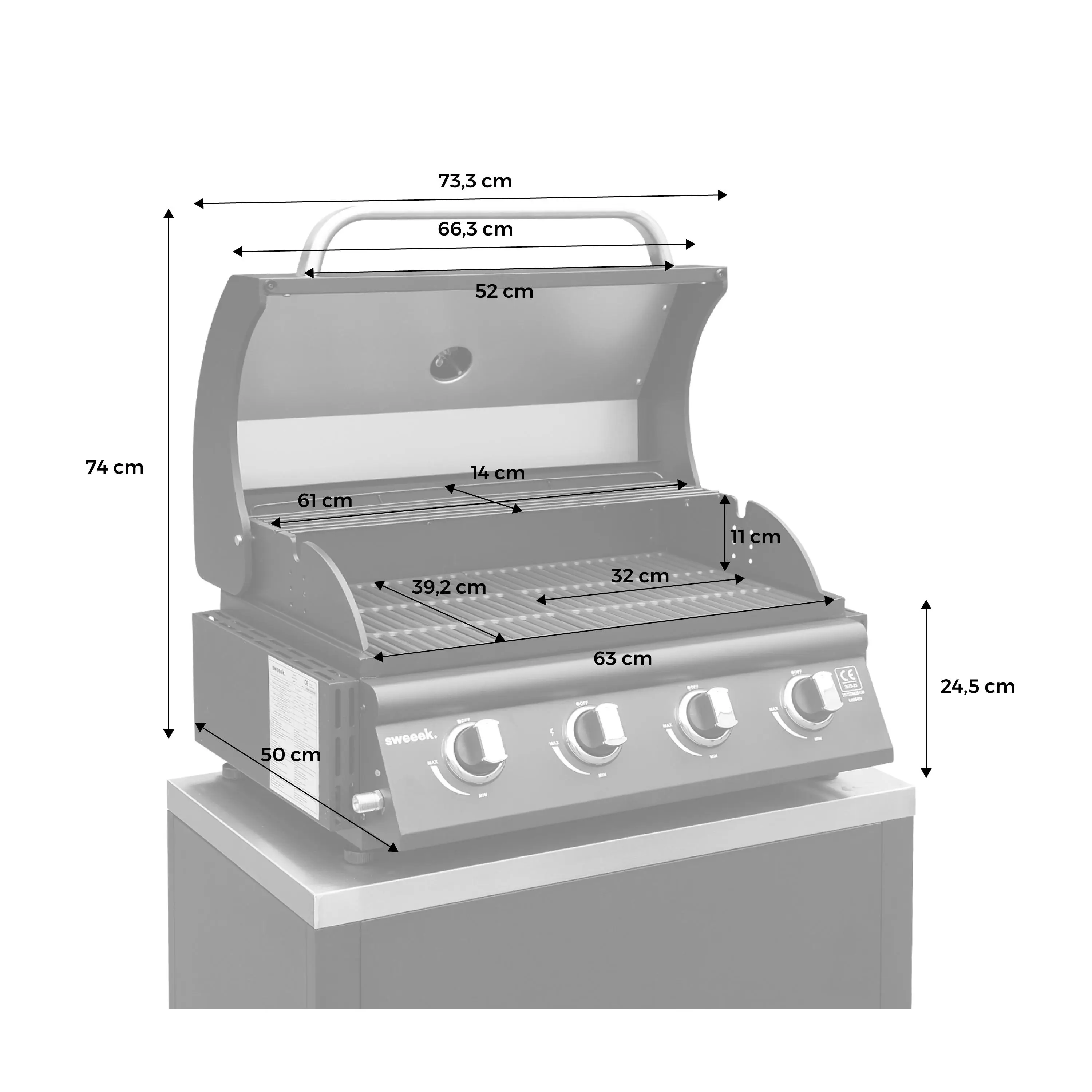 Barbecue gaz 4 brûleurs à poser avec thermomètre