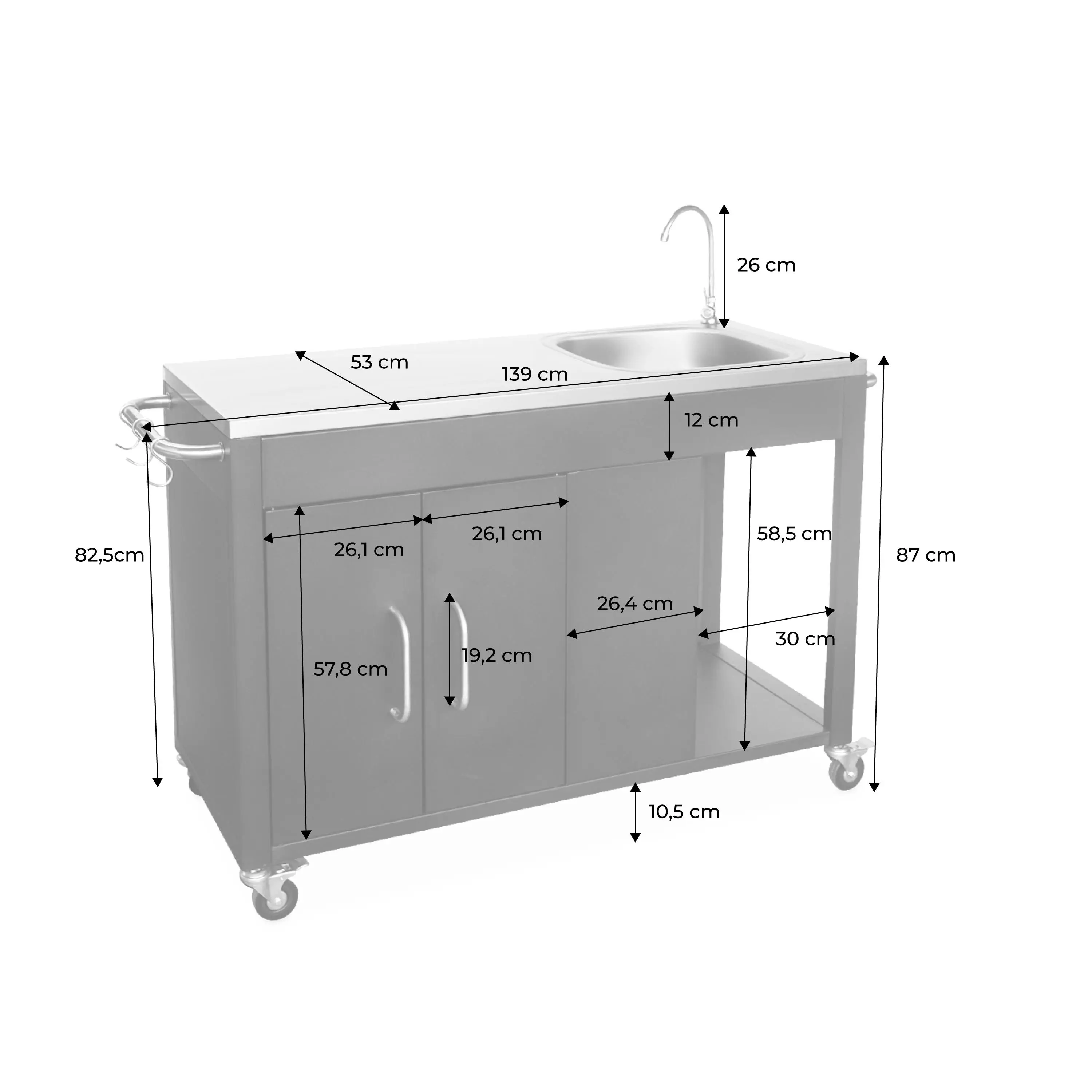 Cuisine extérieure acier avec évier et 2 portes L139cm