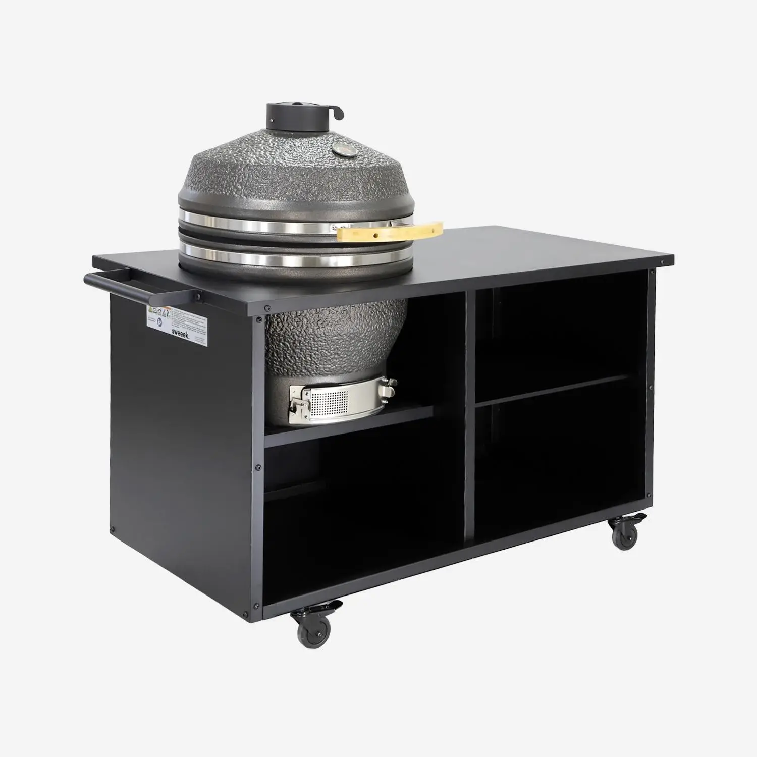 Barbecue kamado charbon de bois, fumoir avec desserte