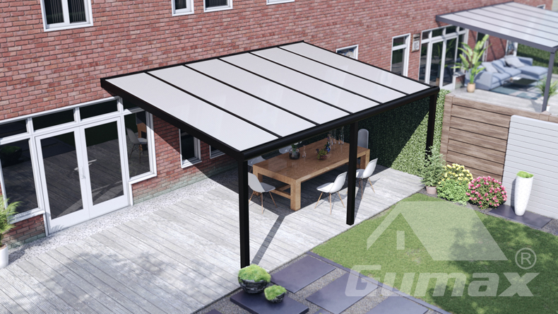 Toiture de terrasse aluminium noir mat 6,06×4 m polycarbonate opale