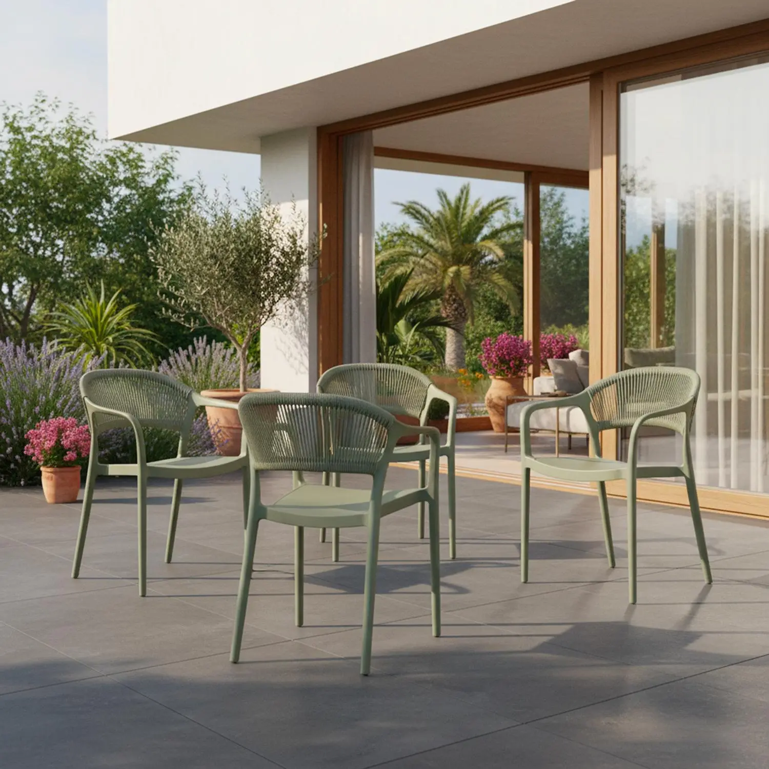 Chaise de jardin empilable avec effet corde (lot de 4)
