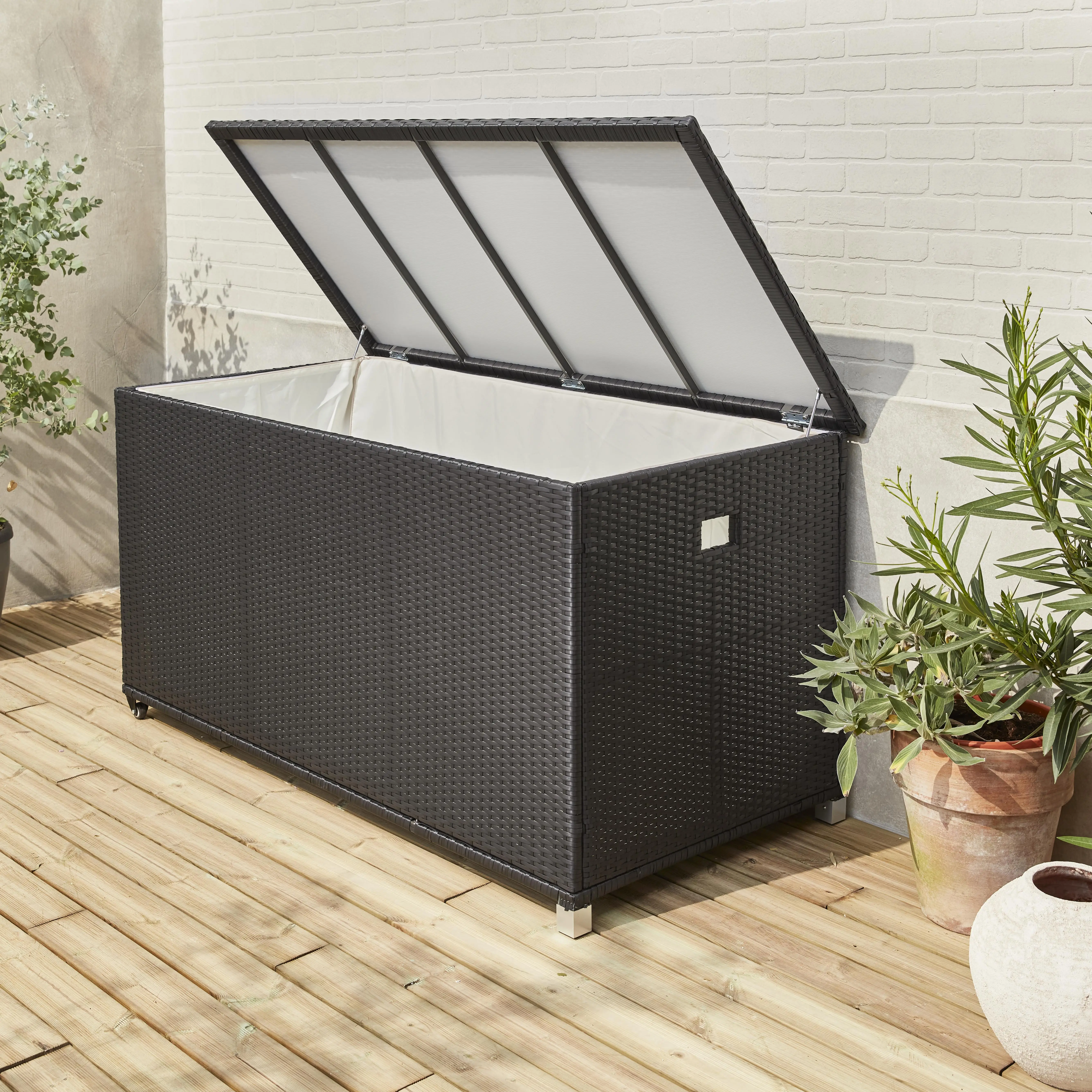 Coffre de jardin résine tressée 790L