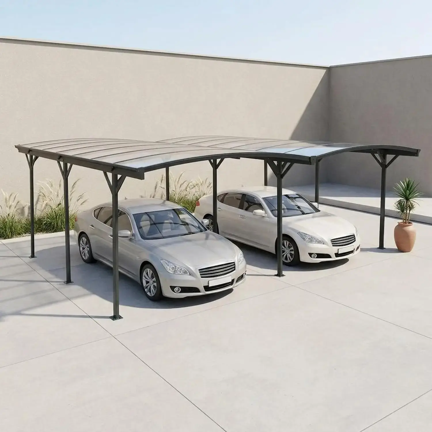 Extension de carport aluminium et polycarbonate 15m²