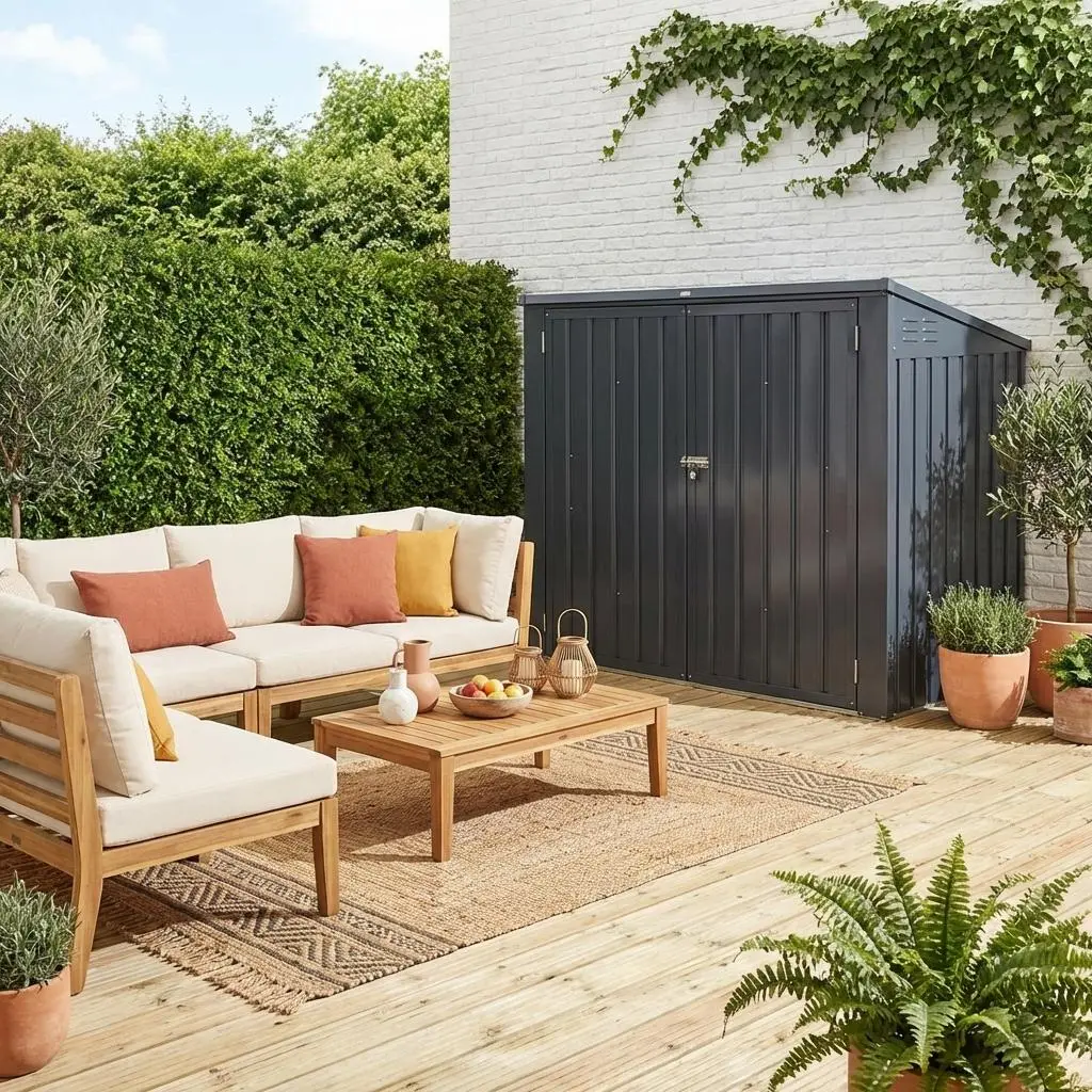 Cache poubelle double 1,75m² acier galvanisé avec kit d'ancrage