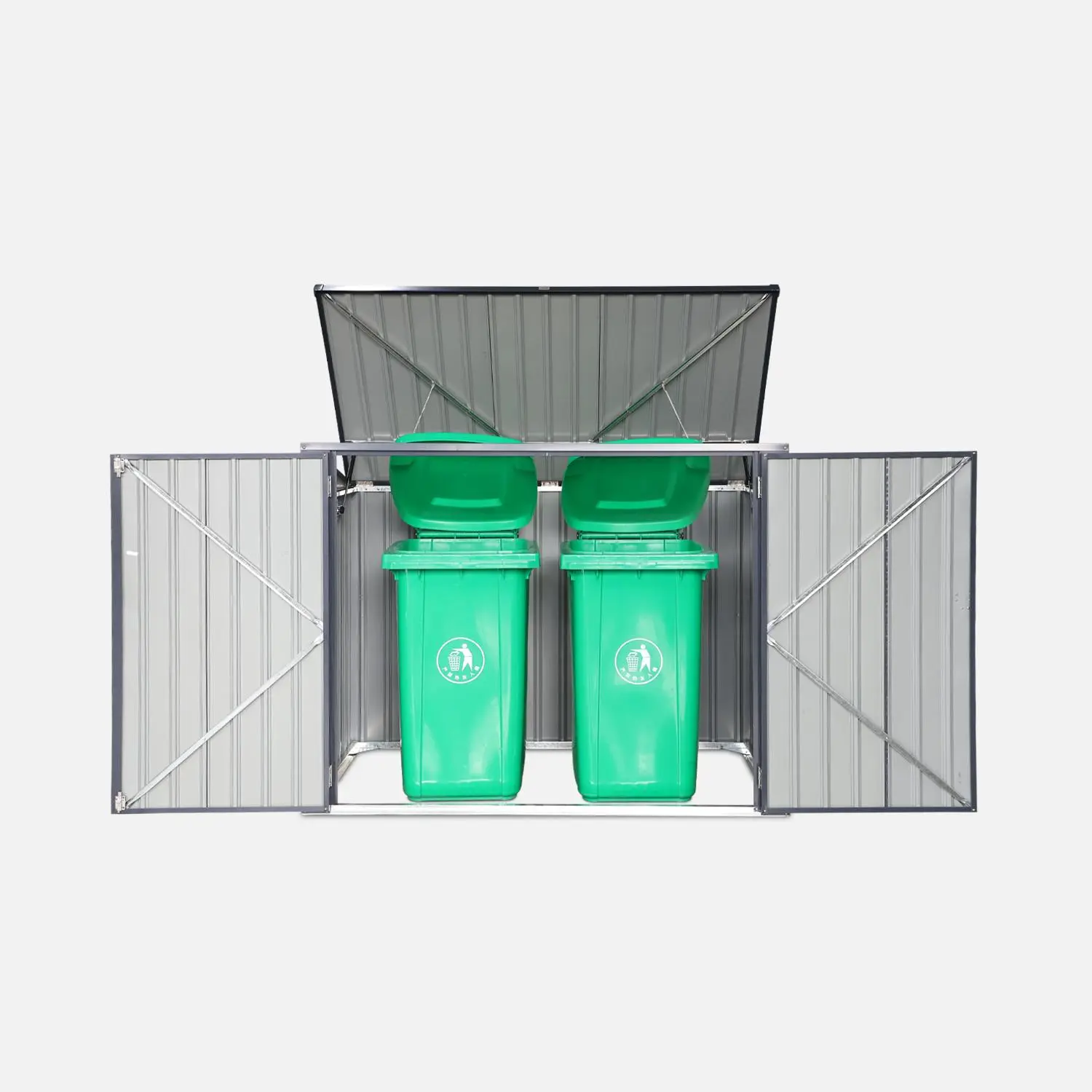 Cache poubelle double 1,75m² acier galvanisé avec kit d'ancrage