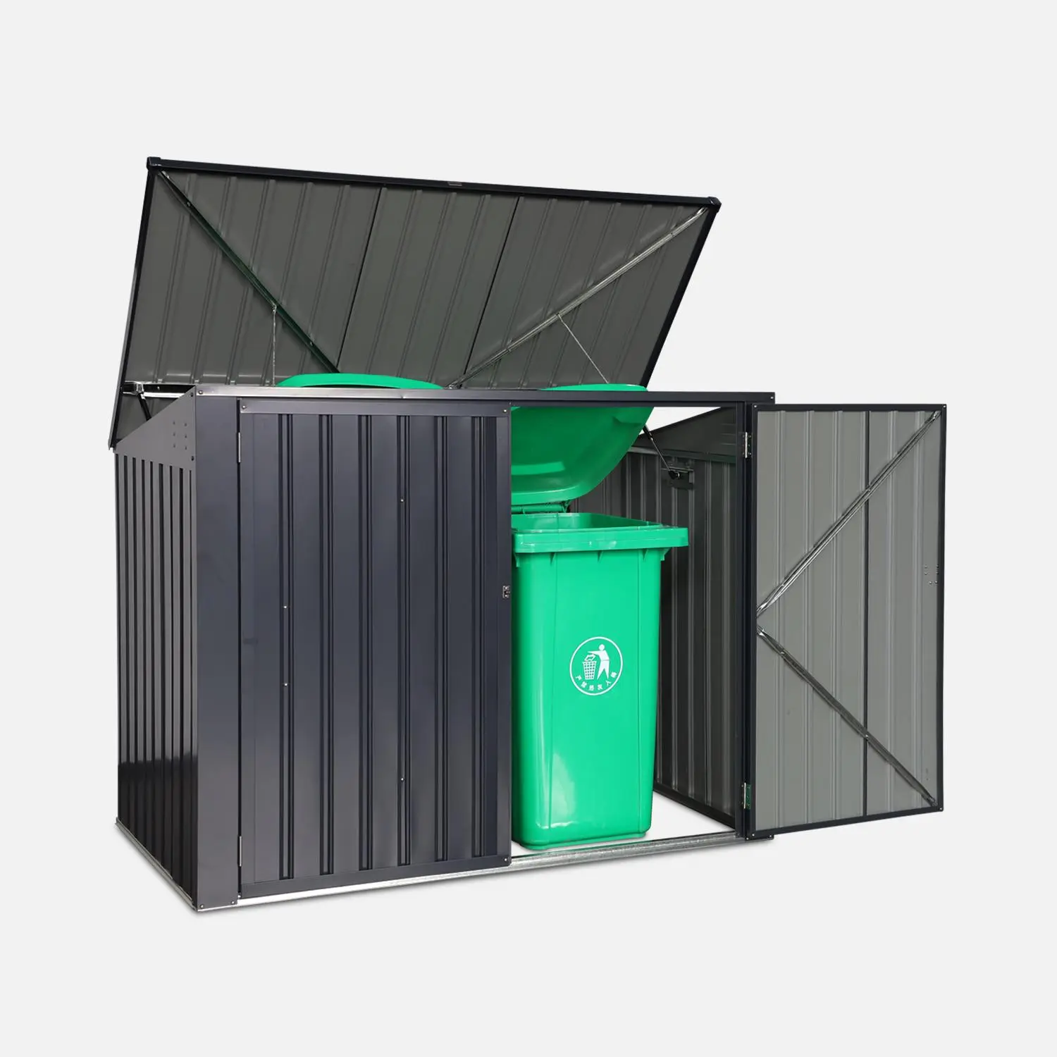Cache poubelle double 1,75m² acier galvanisé avec kit d'ancrage