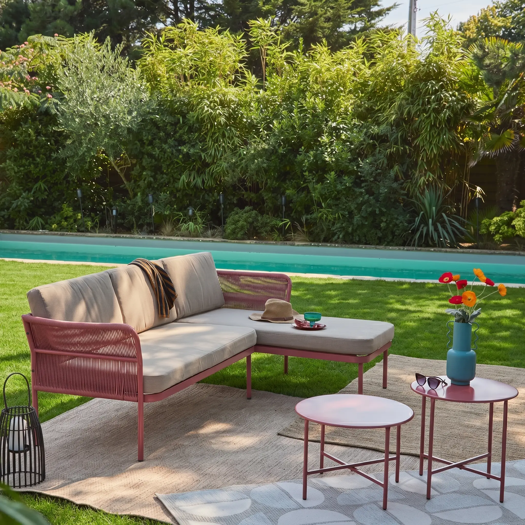 Salon de jardin d'angle acier et cordes 4 places