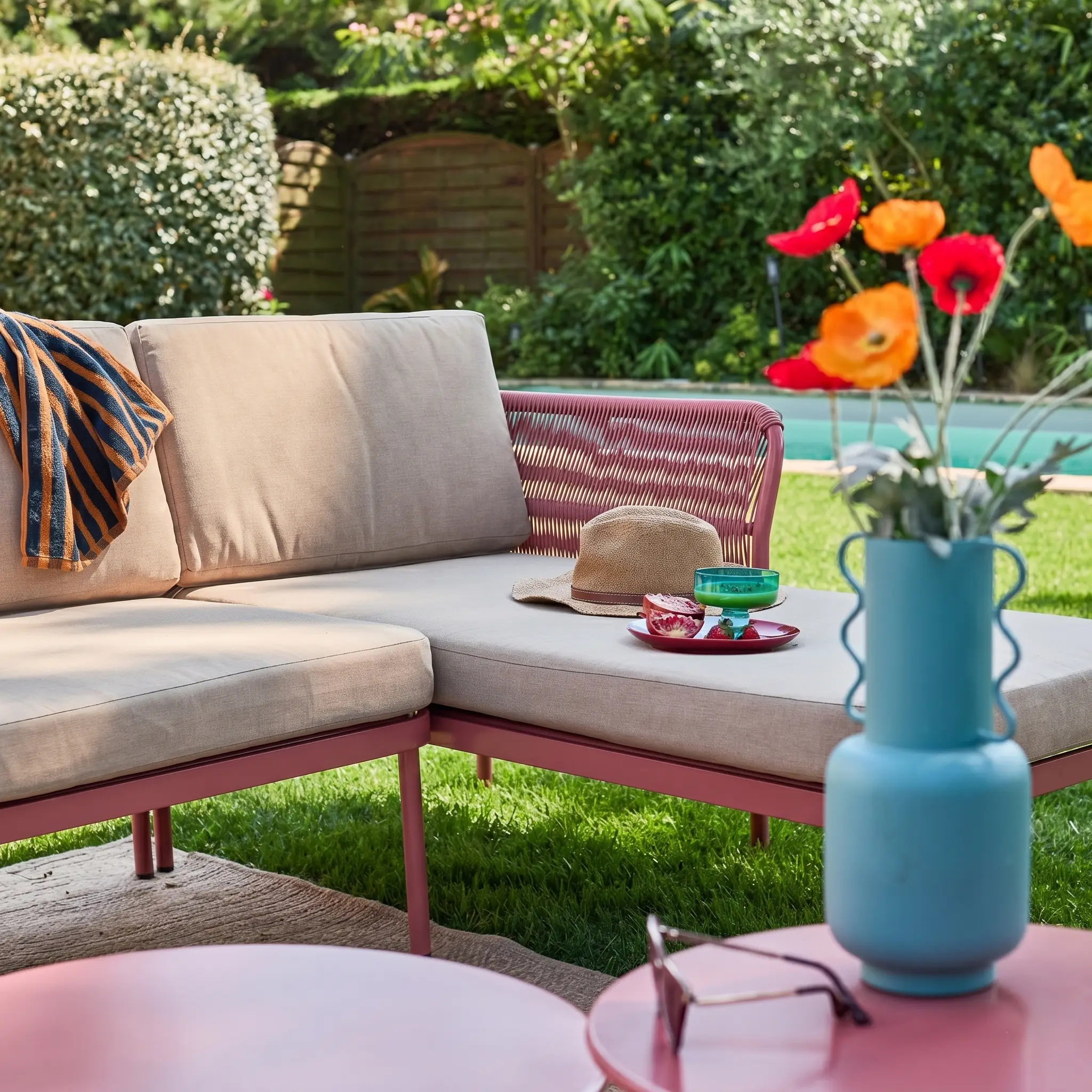 Salon de jardin d'angle acier et cordes 4 places