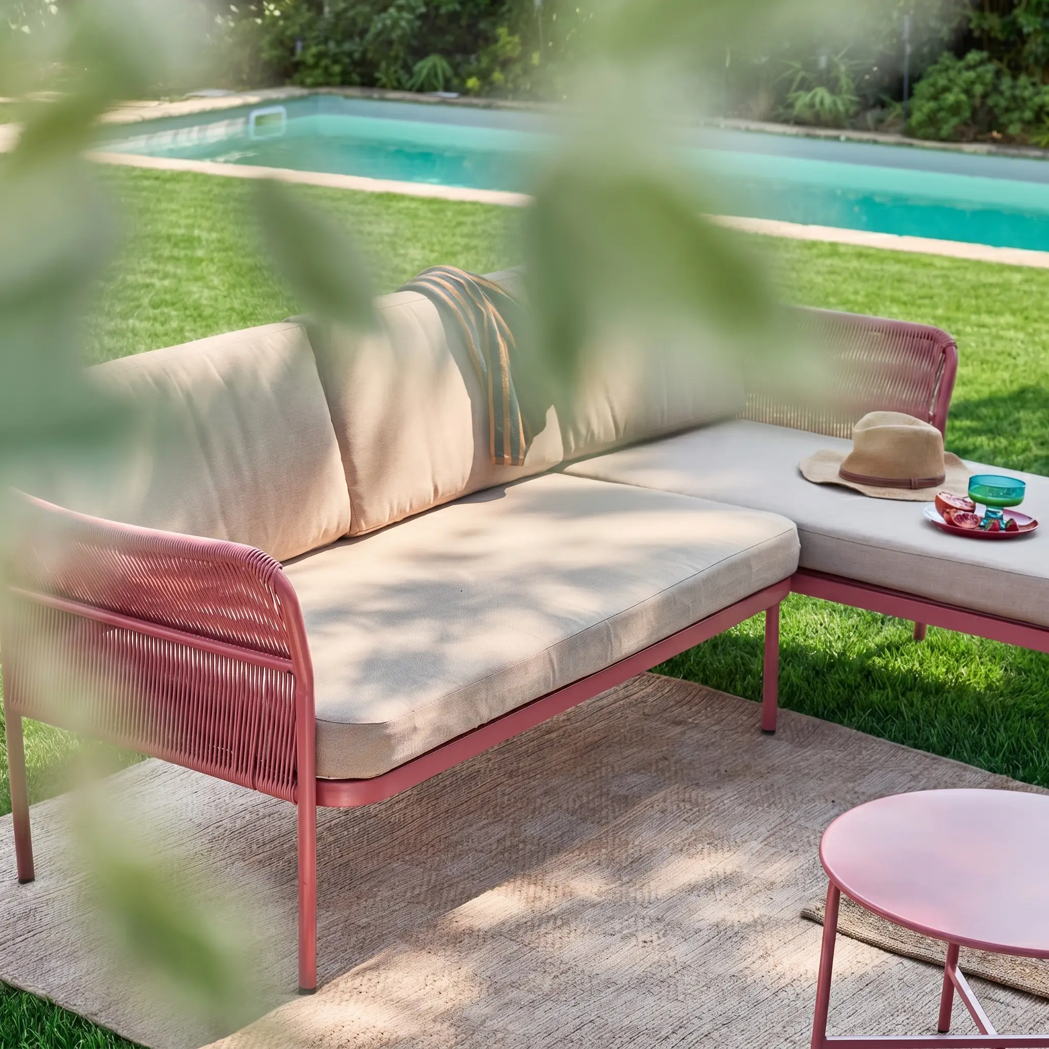 Salon de jardin d'angle acier et cordes 4 places