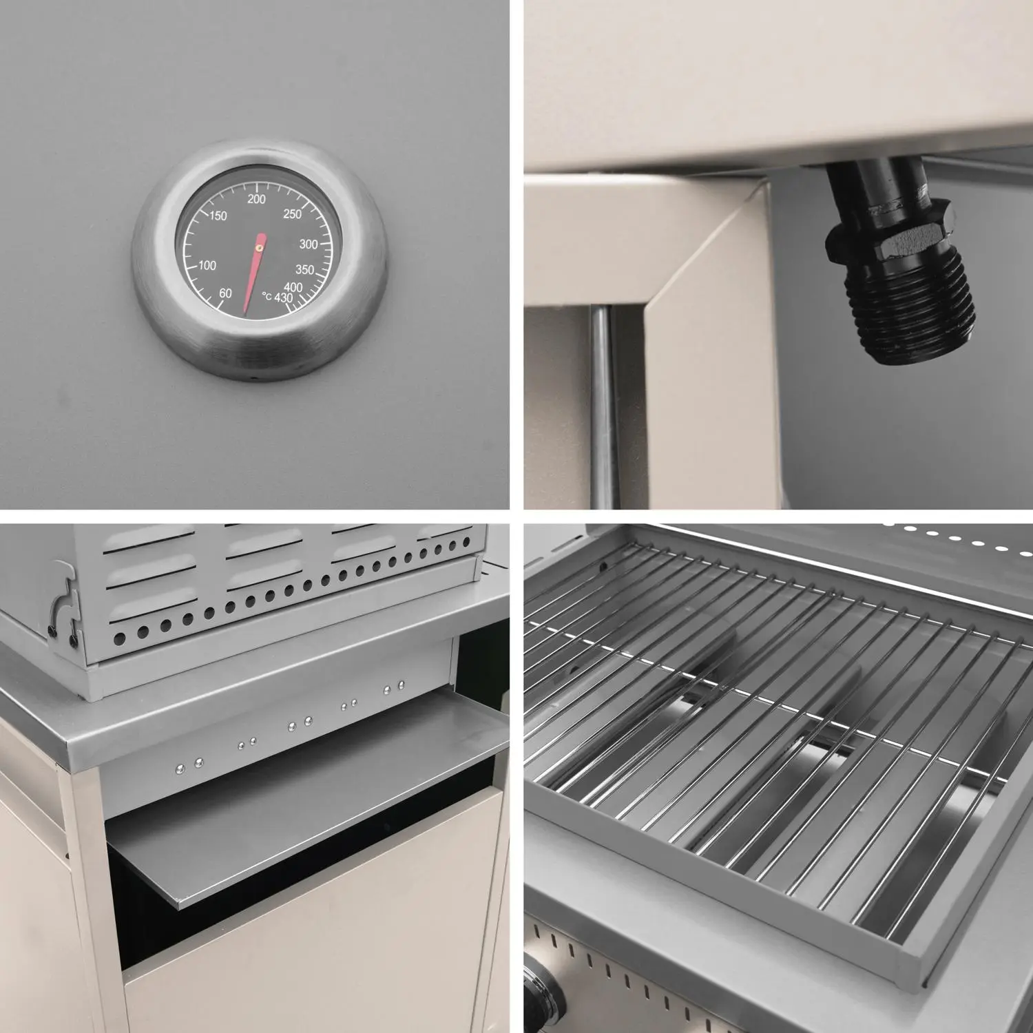 Cuisine d'extérieure 2 modules avec barbecue gaz 3 brûleurs sur pieds, thermomètre
