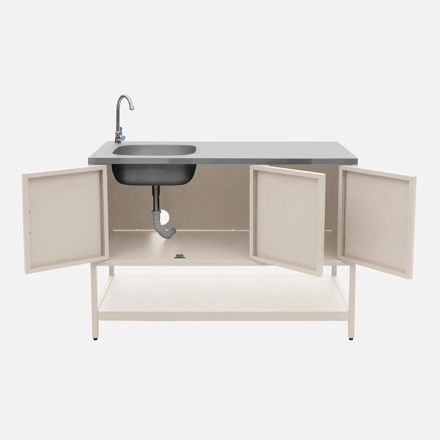 Cuisine d'extérieure 2 modules avec barbecue gaz 3 brûleurs sur pieds, thermomètre
