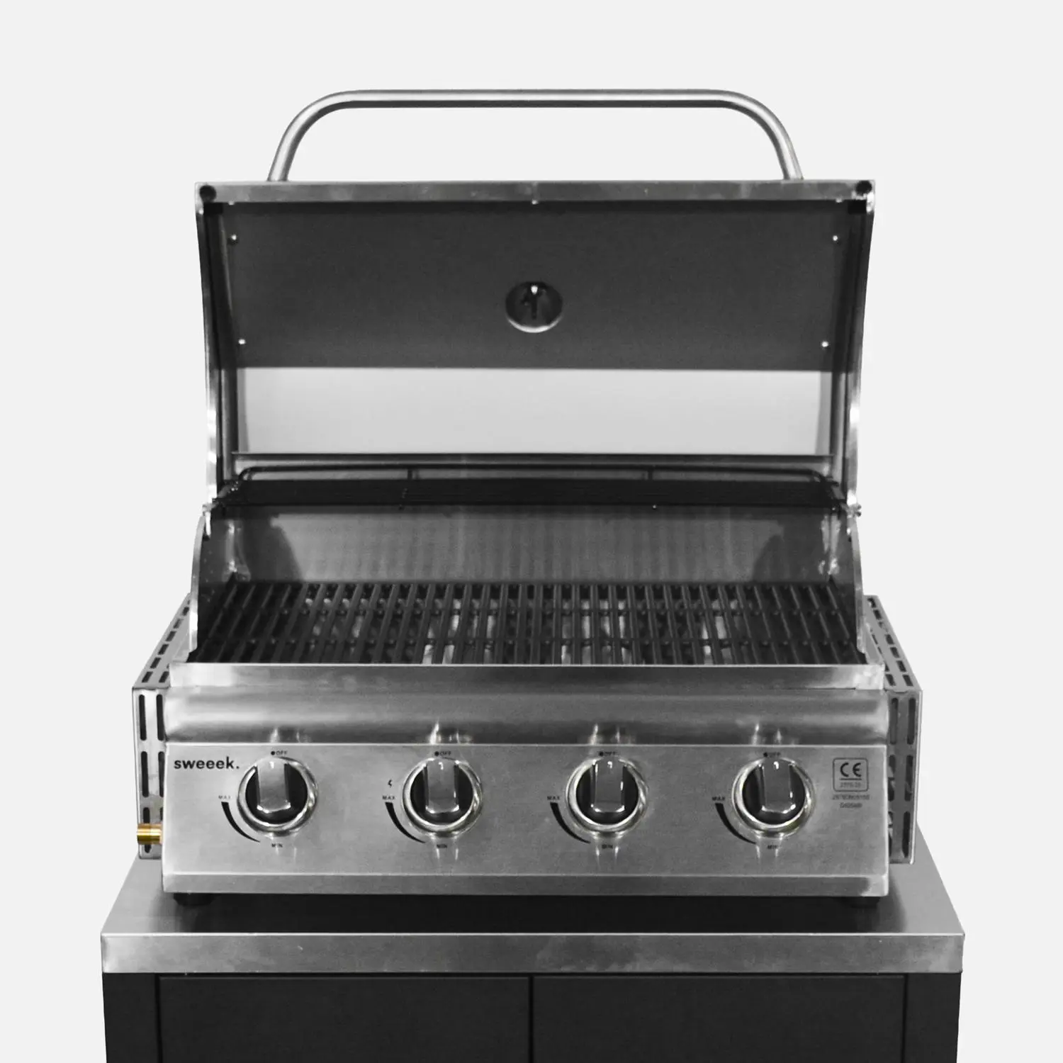 Cuisine d'extérieure 7 modules avec barbecue gaz 4 brûleurs sur pieds, thermomètre