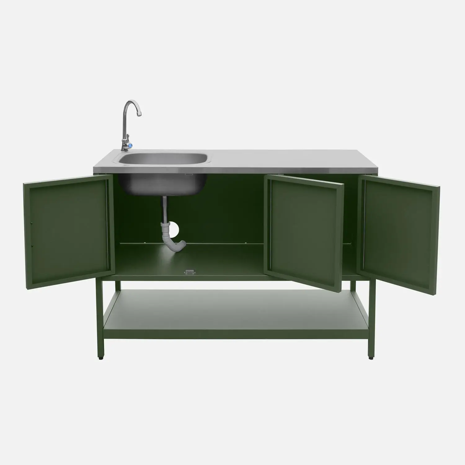 Cuisine d'extérieure 3 modules avec barbecue gaz 3 brûleurs sur pieds, thermomètre