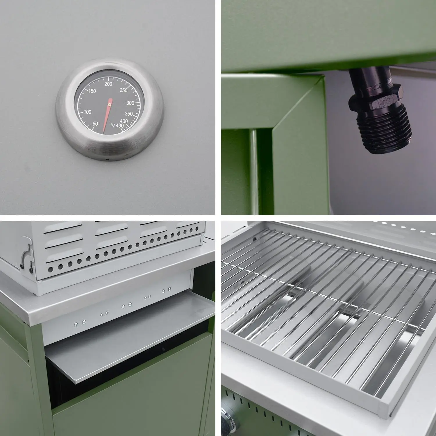 Cuisine d'extérieure 3 modules avec barbecue gaz 3 brûleurs sur pieds, thermomètre
