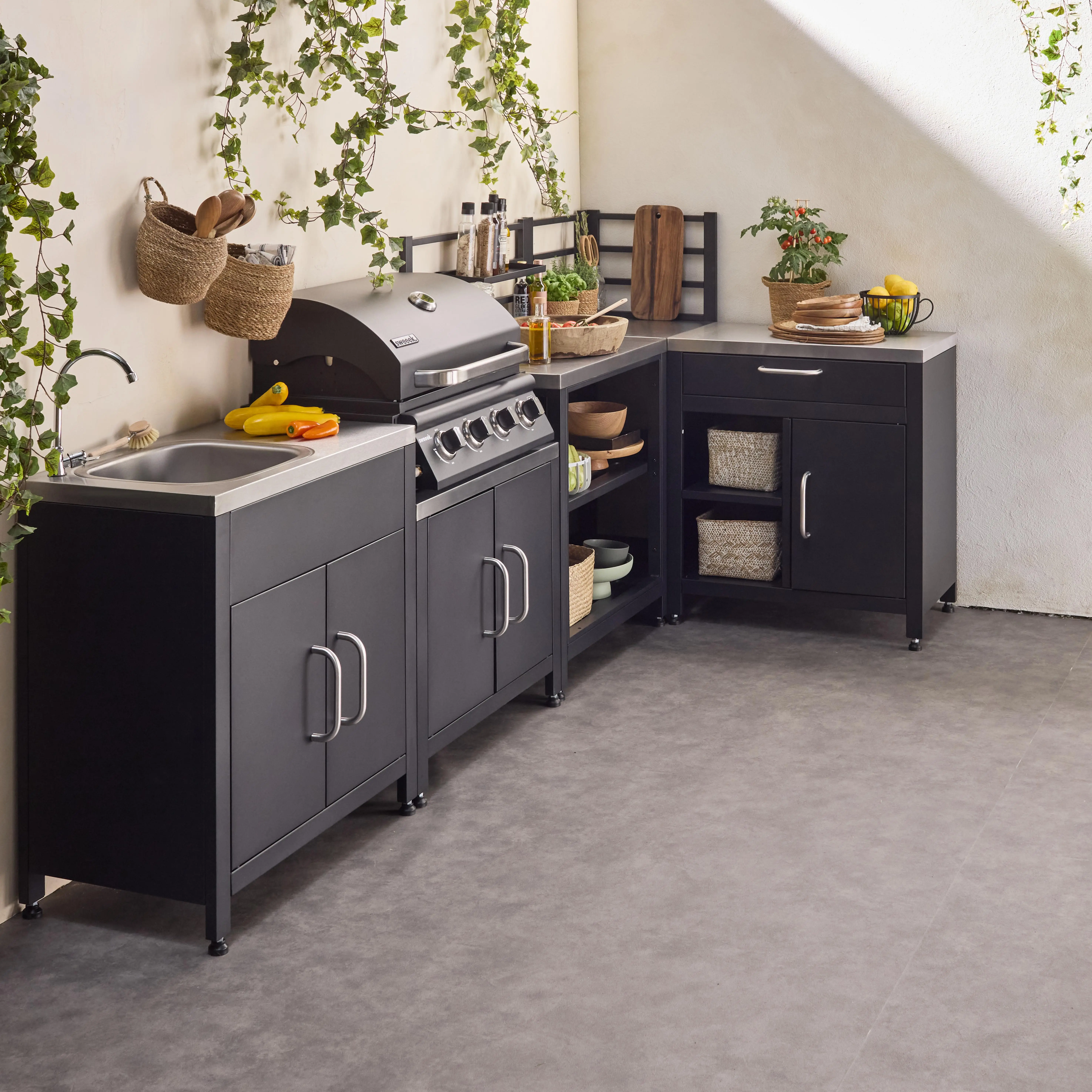 Cuisine extérieure 5 modules acier inoxydable avec barbecue gaz 4 brûleurs