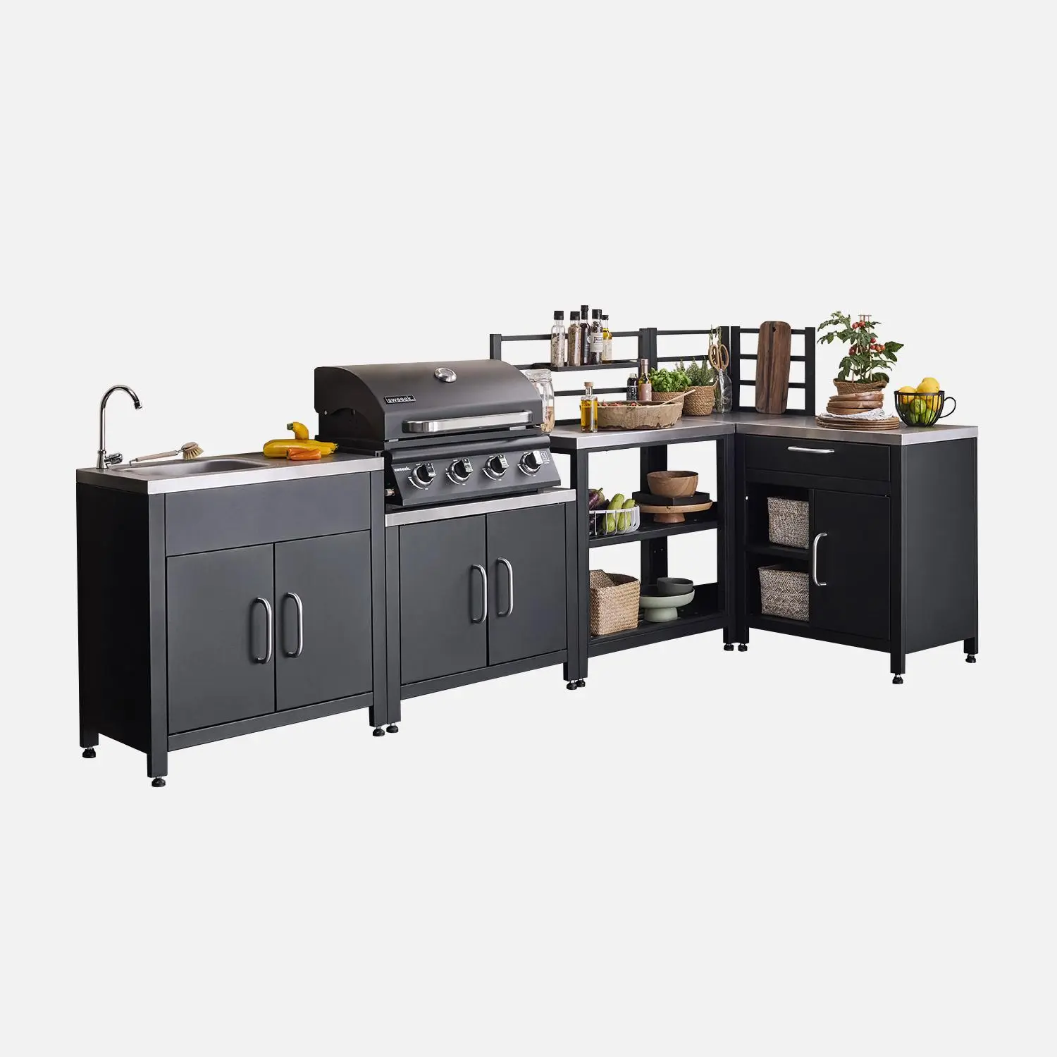 Cuisine extérieure 5 modules acier inoxydable avec barbecue gaz 4 brûleurs