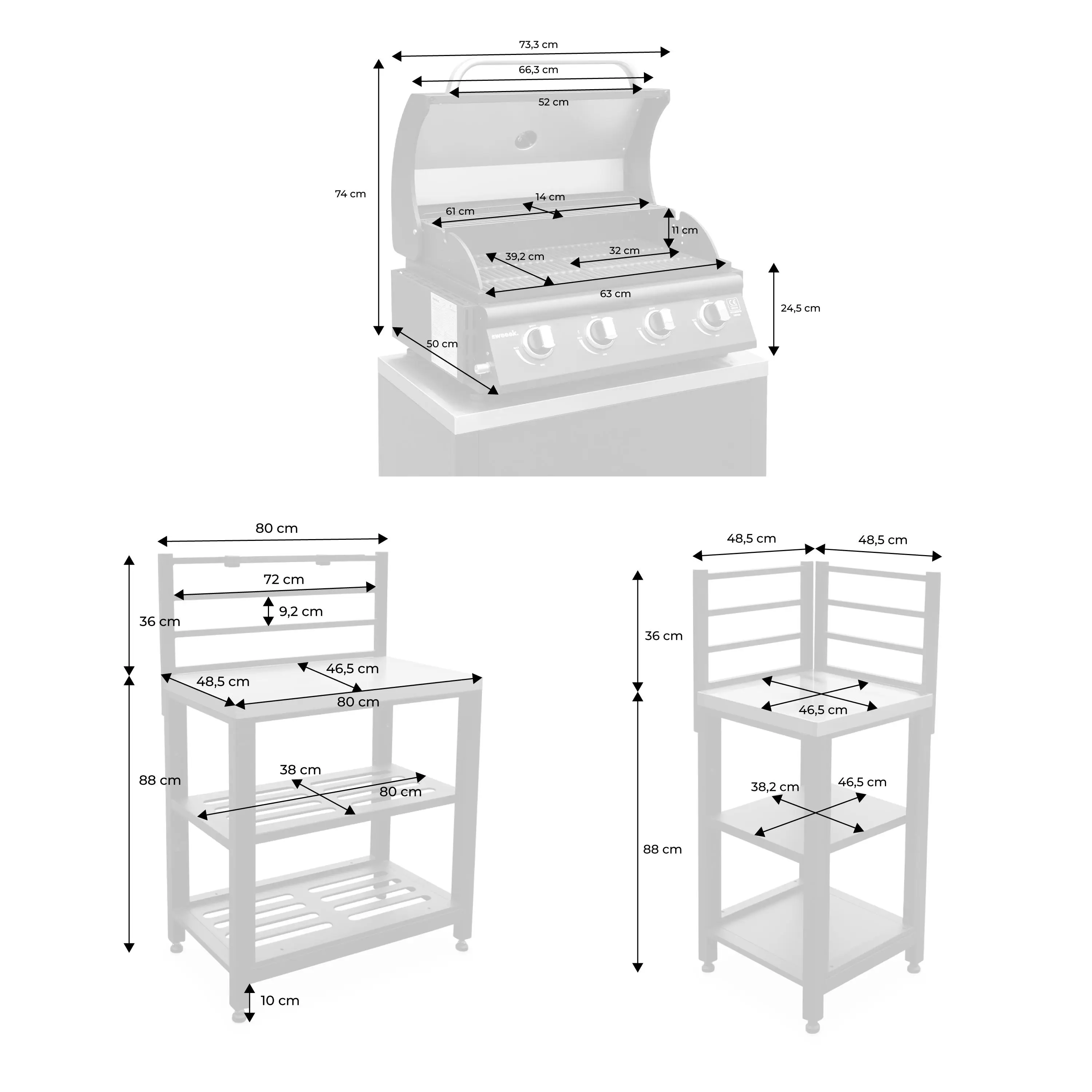 Cuisine extérieure 5 modules acier inoxydable avec barbecue gaz 4 brûleurs