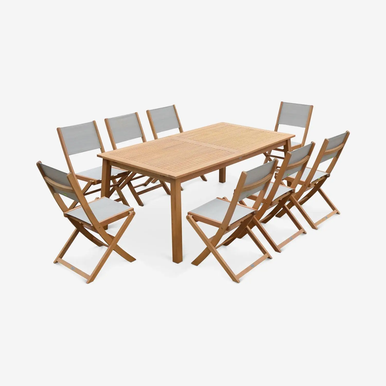 Table de jardin extensible bois d'eucalyptus + 8 assises