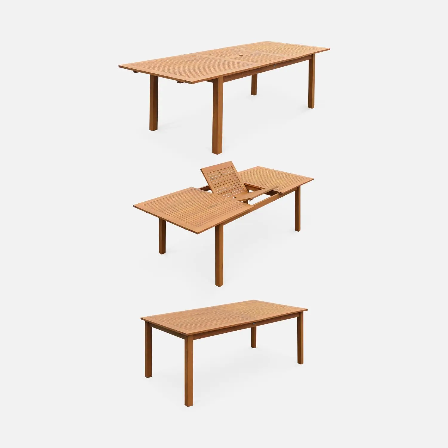 Table de jardin extensible bois d'eucalyptus + 8 assises