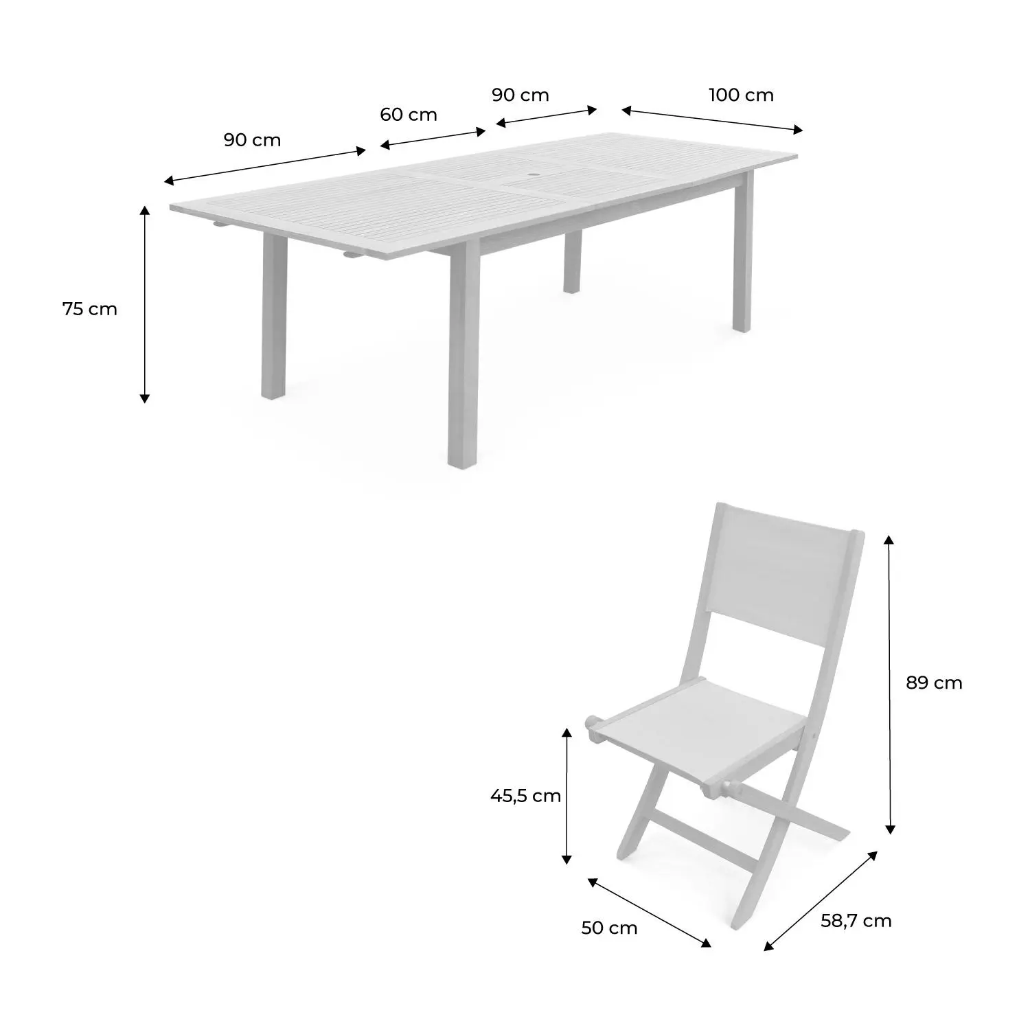 Table de jardin extensible bois d'eucalyptus + 8 assises