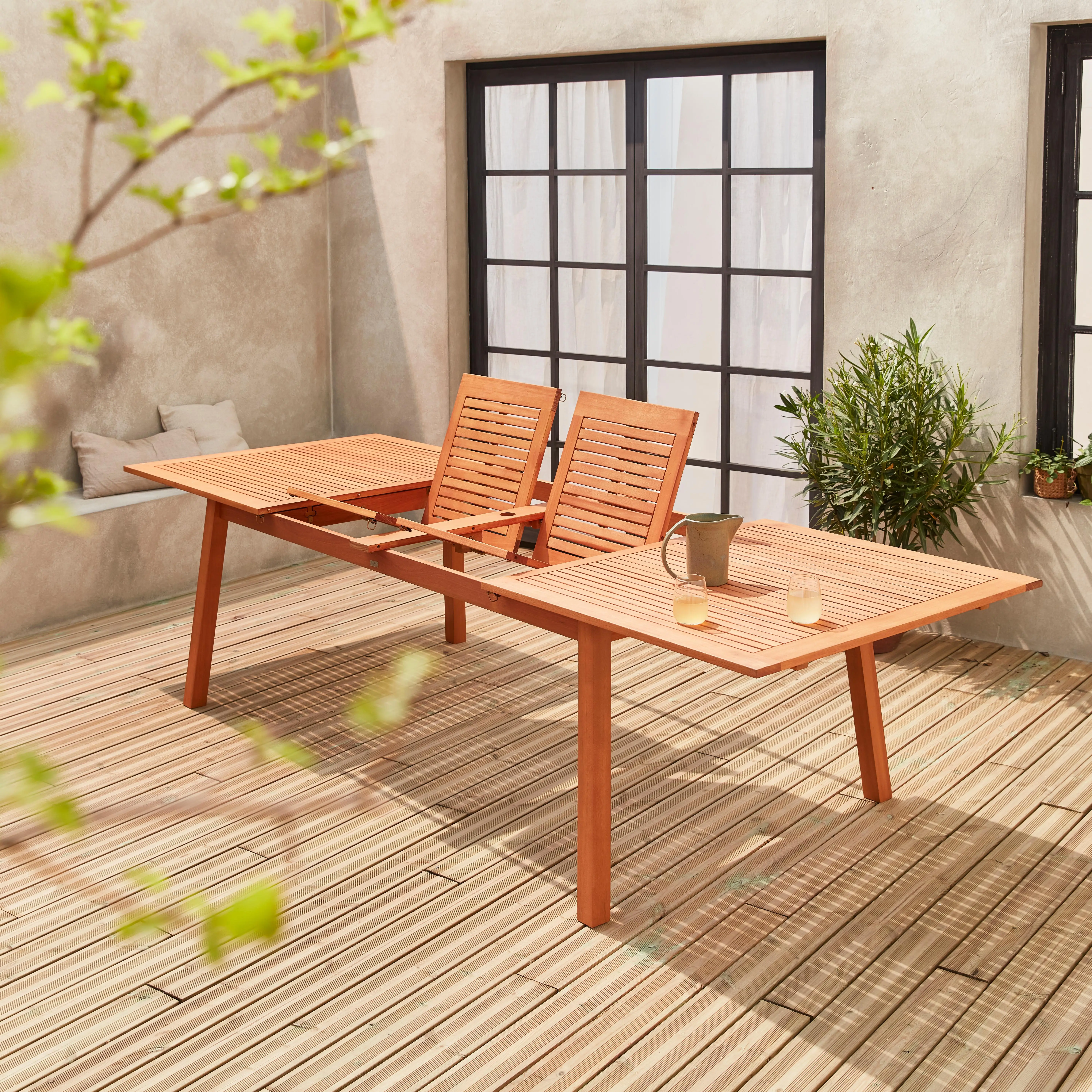 Table de jardin extensible bois d'eucalyptus 12 places
