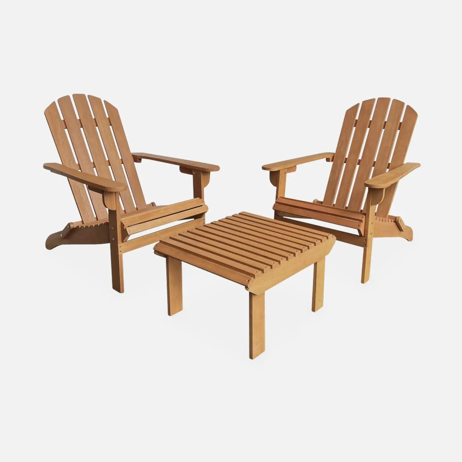 Fauteuil de jardin bois d'eucalyptus + repose-pieds (lot de 2)