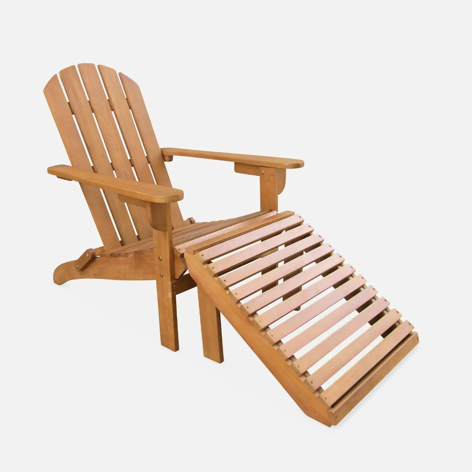 Fauteuil de jardin bois d'eucalyptus + repose-pieds (lot de 2)