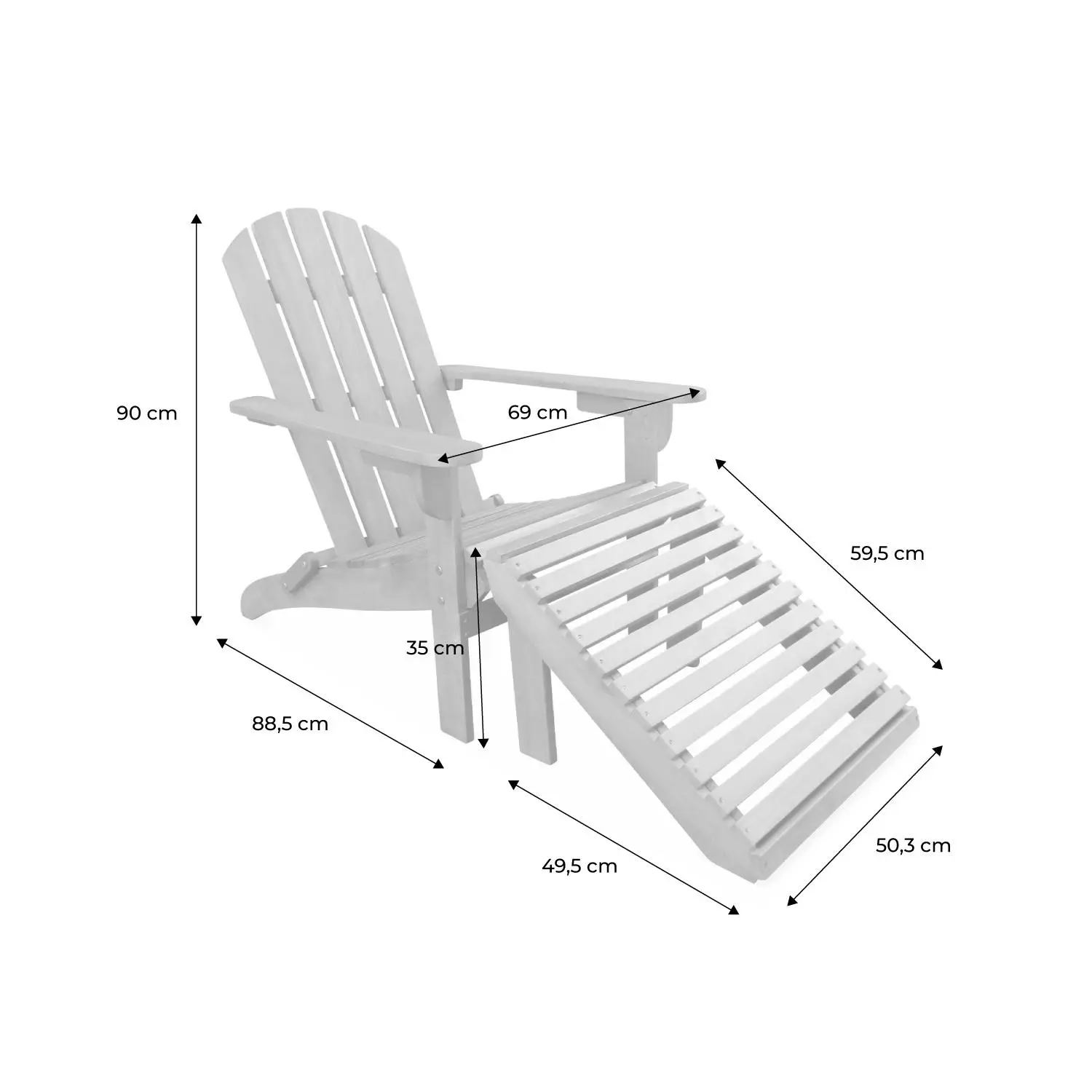 Fauteuil de jardin bois d'eucalyptus + repose-pieds (lot de 2)