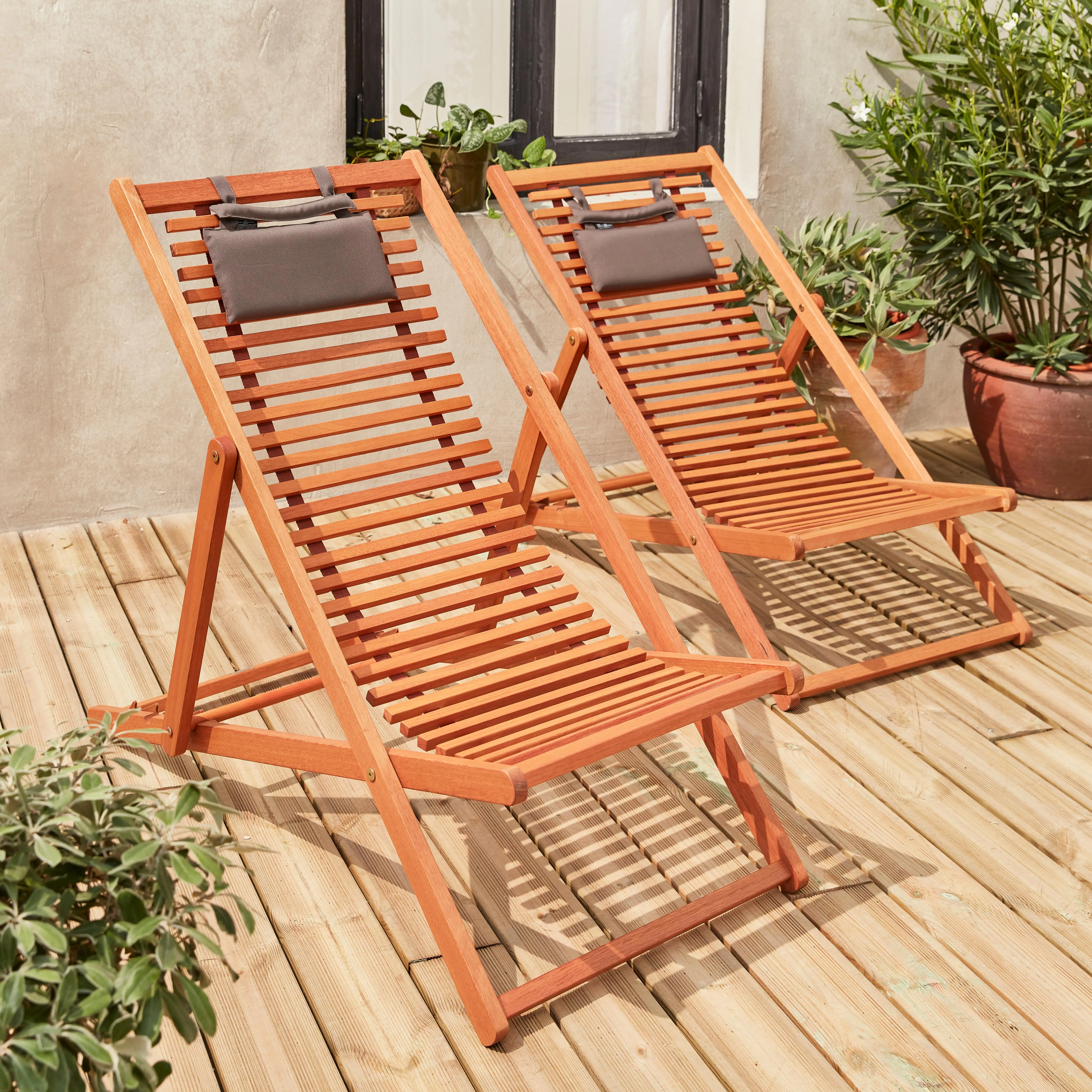 Chilienne bois d'eucalyptus multi positions (lot de 2)