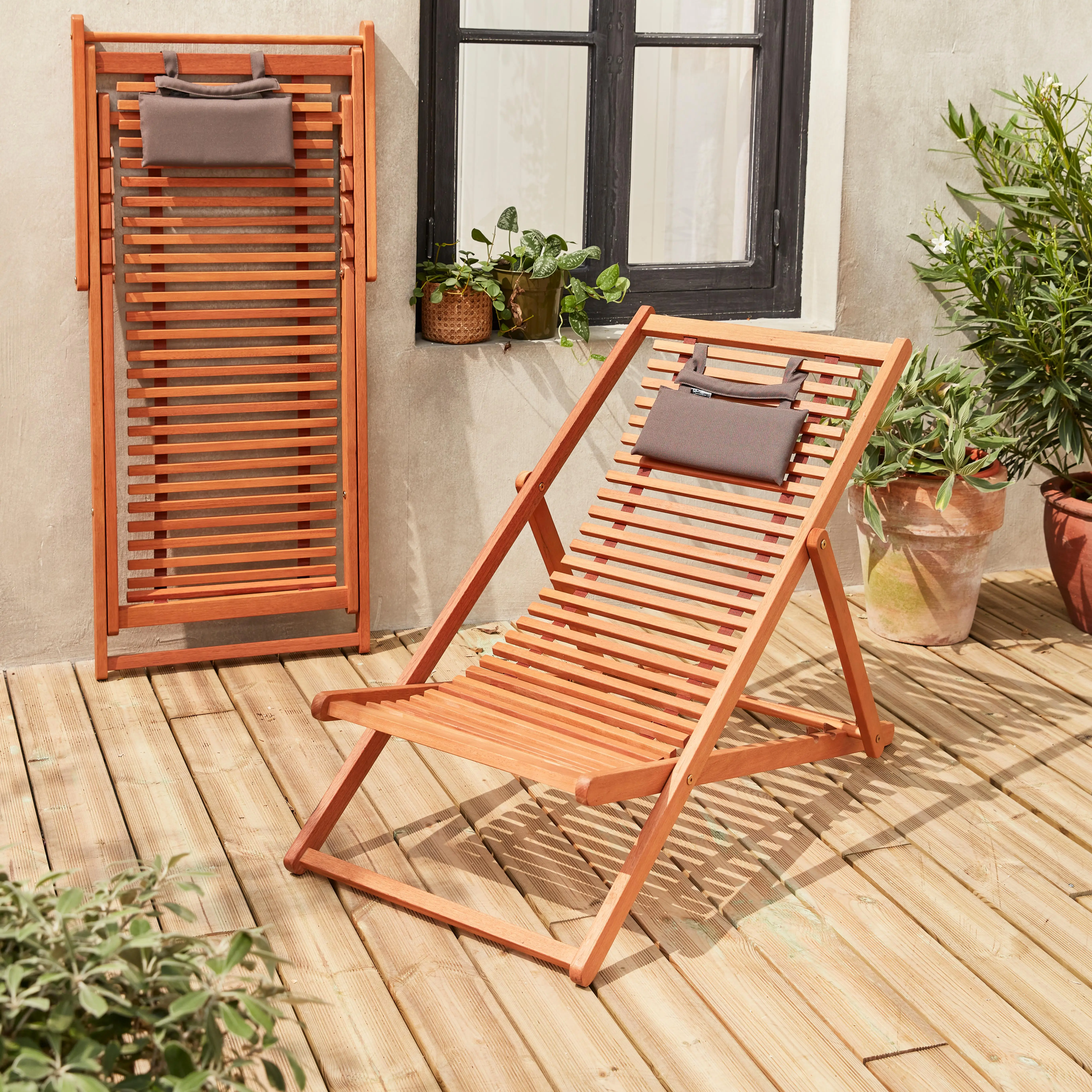 Chilienne bois d'eucalyptus multi positions (lot de 2)
