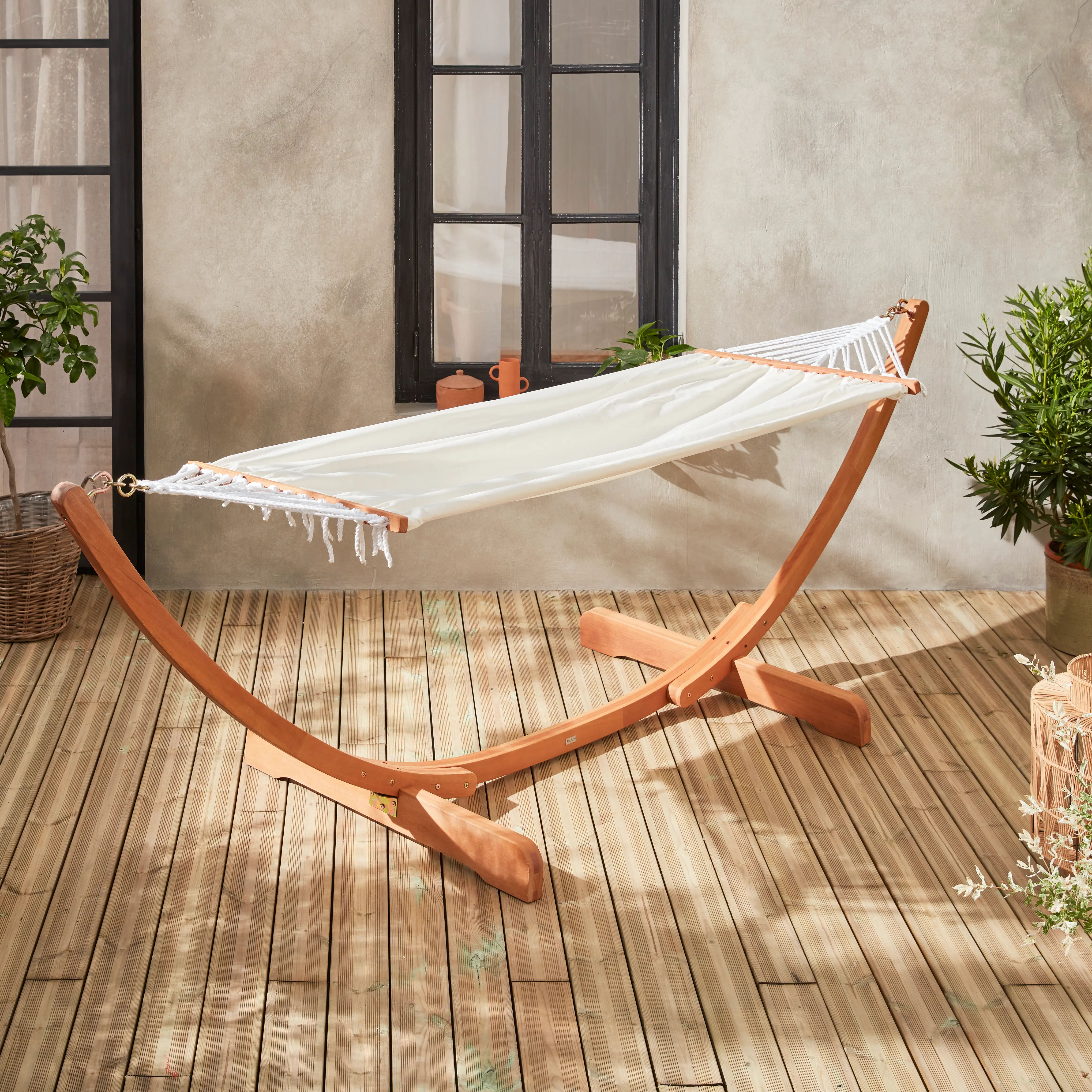 Hamac sur pieds bois d'eucalyptus toile en coton